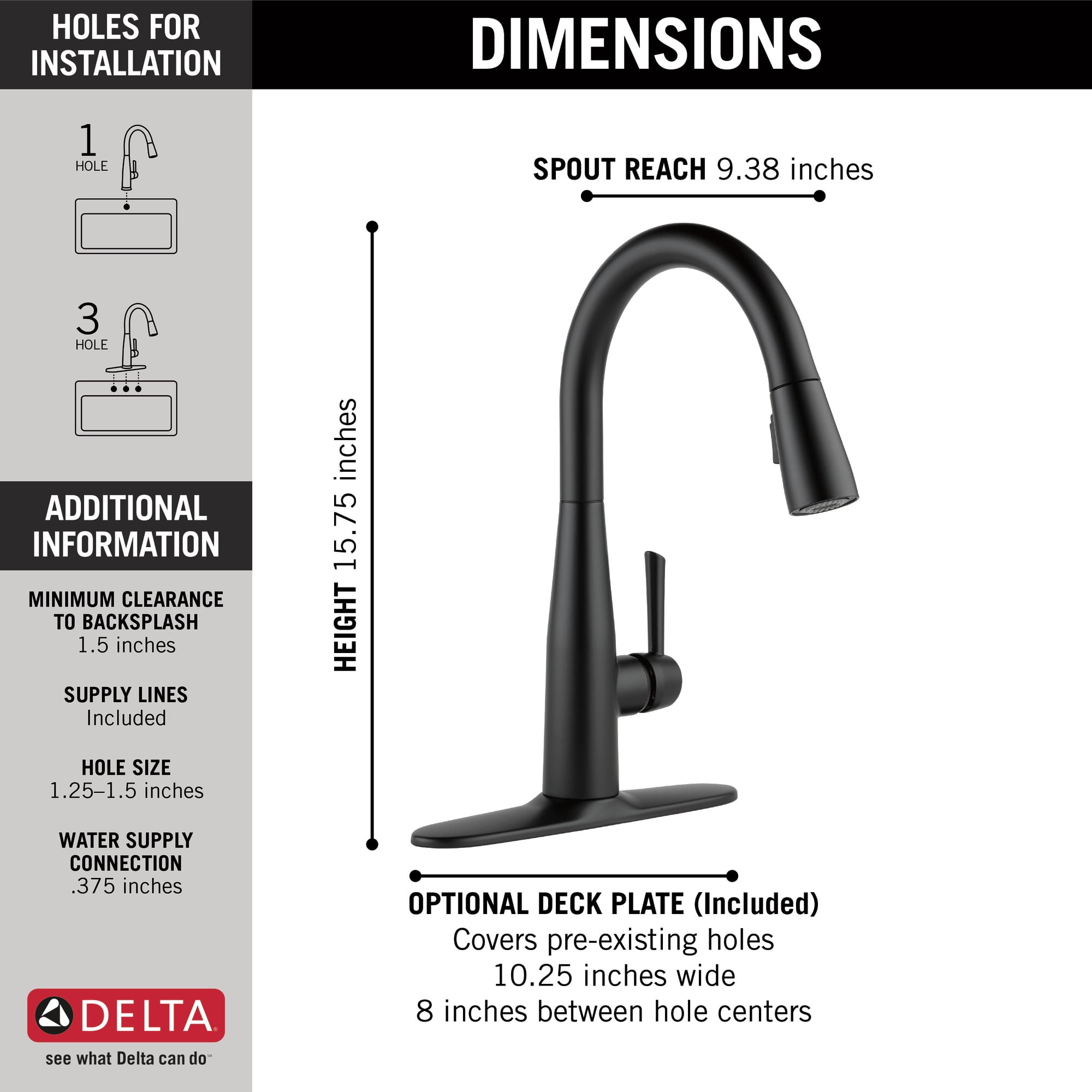 Delta 9113-BL-DST Essa Single Handle Pull-Down Kitchen Faucet in Matte Black - Image 2