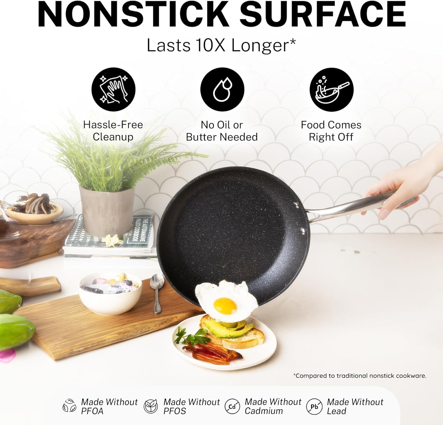 Granitestone True 20 Pc Pots and Pans Set Non Stick Cookware Set with Square Pan/Bakeware Set, Non Toxic Pot and Pan Set, Oven/Dishwasher Safe, Non stick Pots and Pan Set, No Cheater Pieces, Black - Image 4
