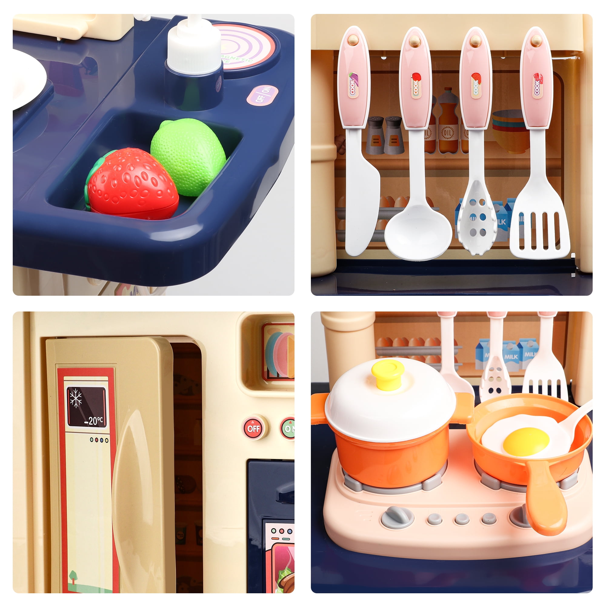 Beefunni 34 inch Blue Pretend Play Kitchen Toys Pretend Food Sets- Kitchen Toys for Kids Ages 2 3 4, Cooking Set for Toddlers 1-3, Play Kitchen Accessories Christmas Gifts Toys for Girls Boys 3+ - Image 3