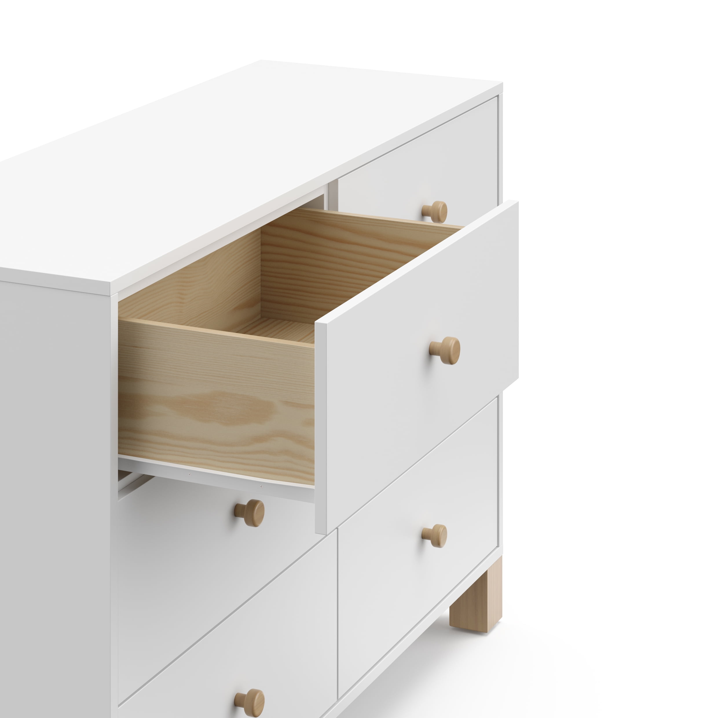 Storkcraft California 6 Drawer Nursery Wood Double Dresser, White with Driftwood - Image 3