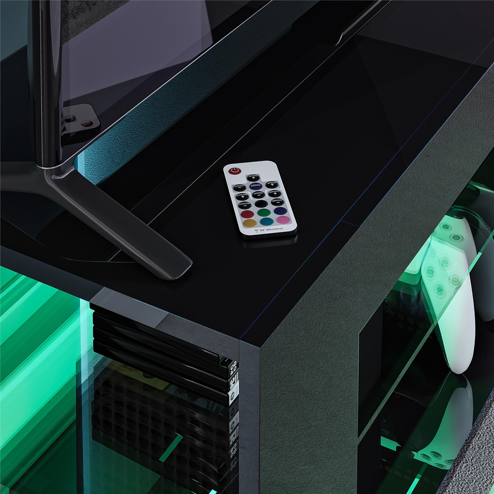 NTense LED TV Stand with Glass Shelves for TVs up to 55", Black Gloss - Image 10