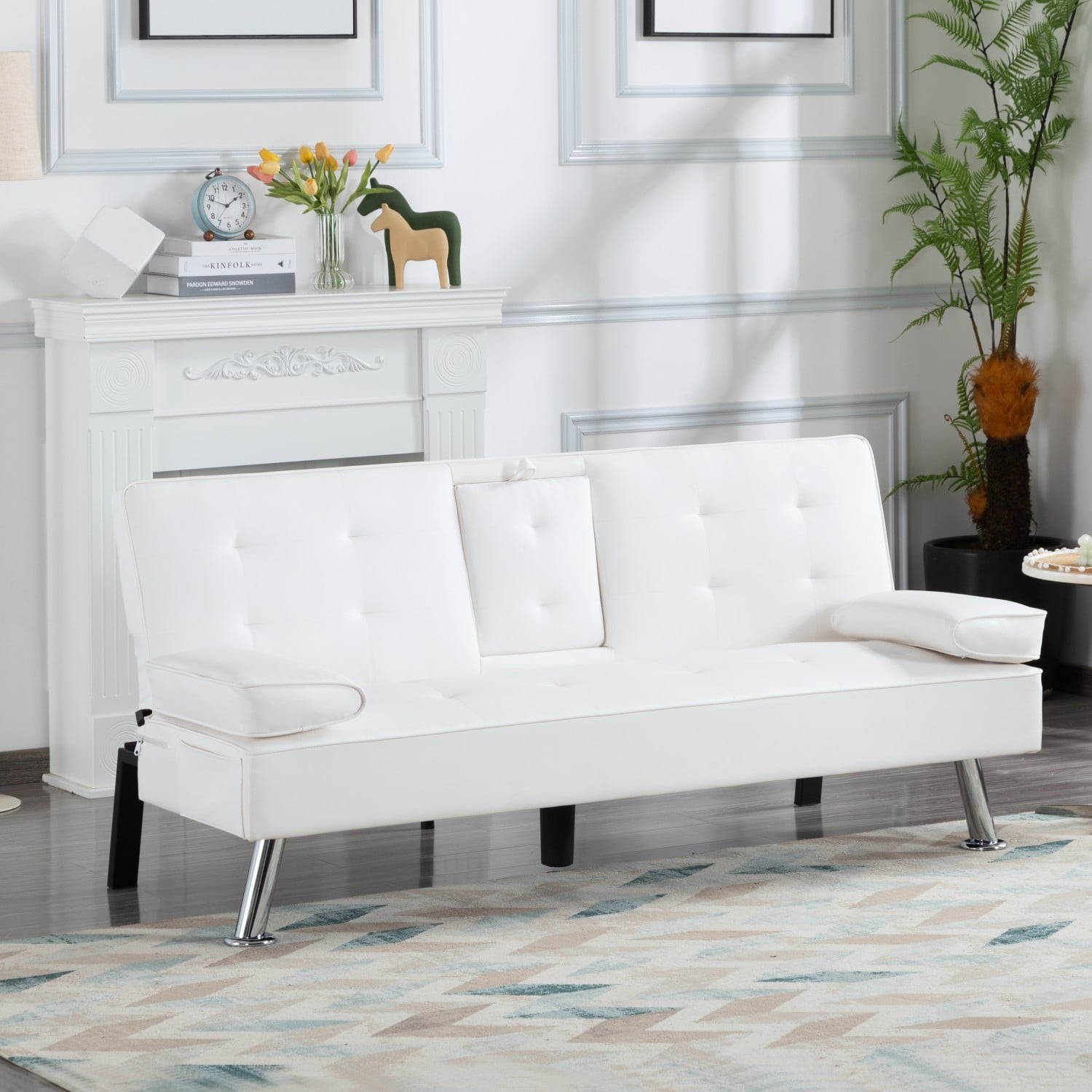 Gewnee Modern Futon Sleeper Sofa Bed Convertible Folding Recliner Couch Furniture with 2 Cup Holders for Livin g Room - Image 12