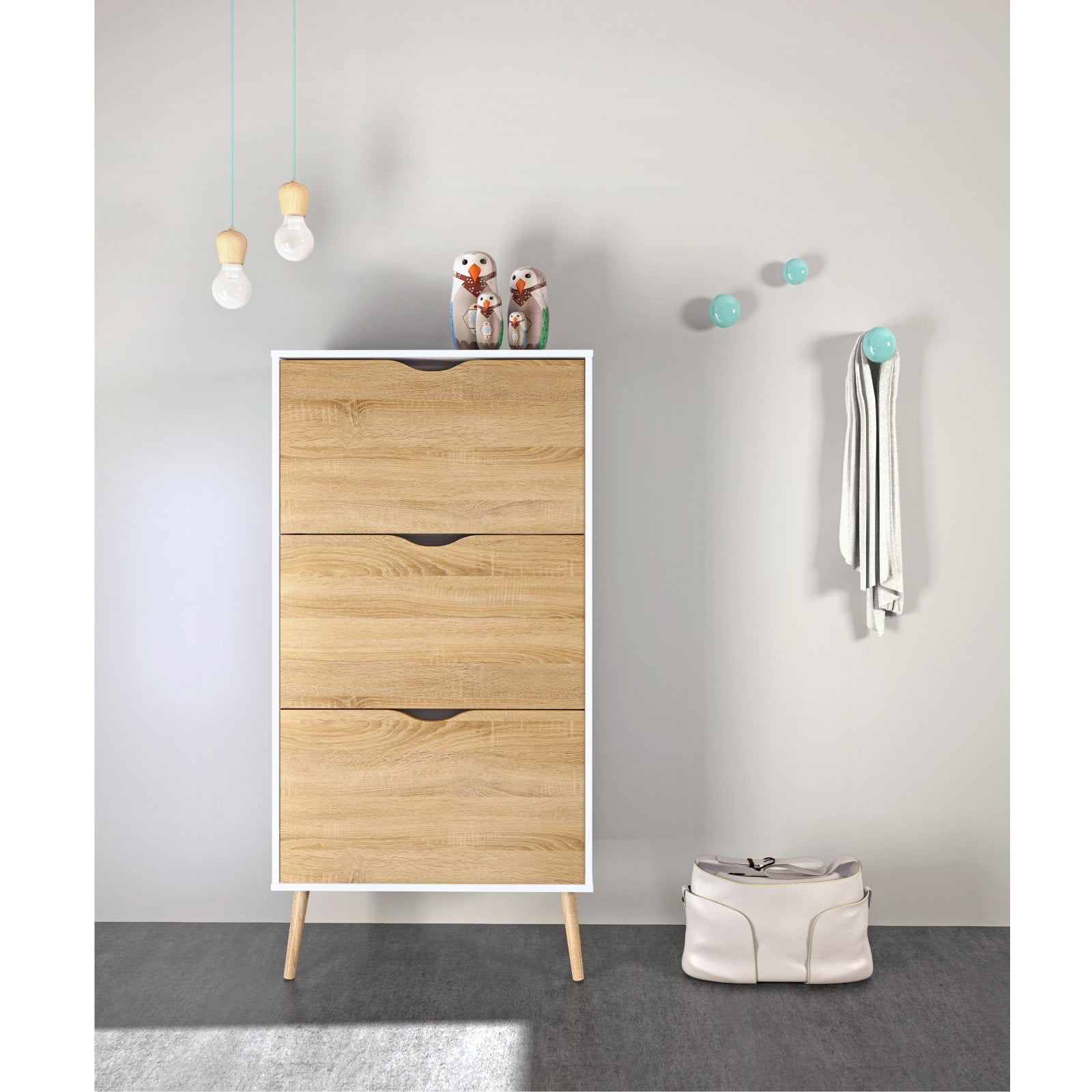 Tvilum Diana 3-Drawer Shoe Accent Cabinet, White/Oak Structure - Image 3