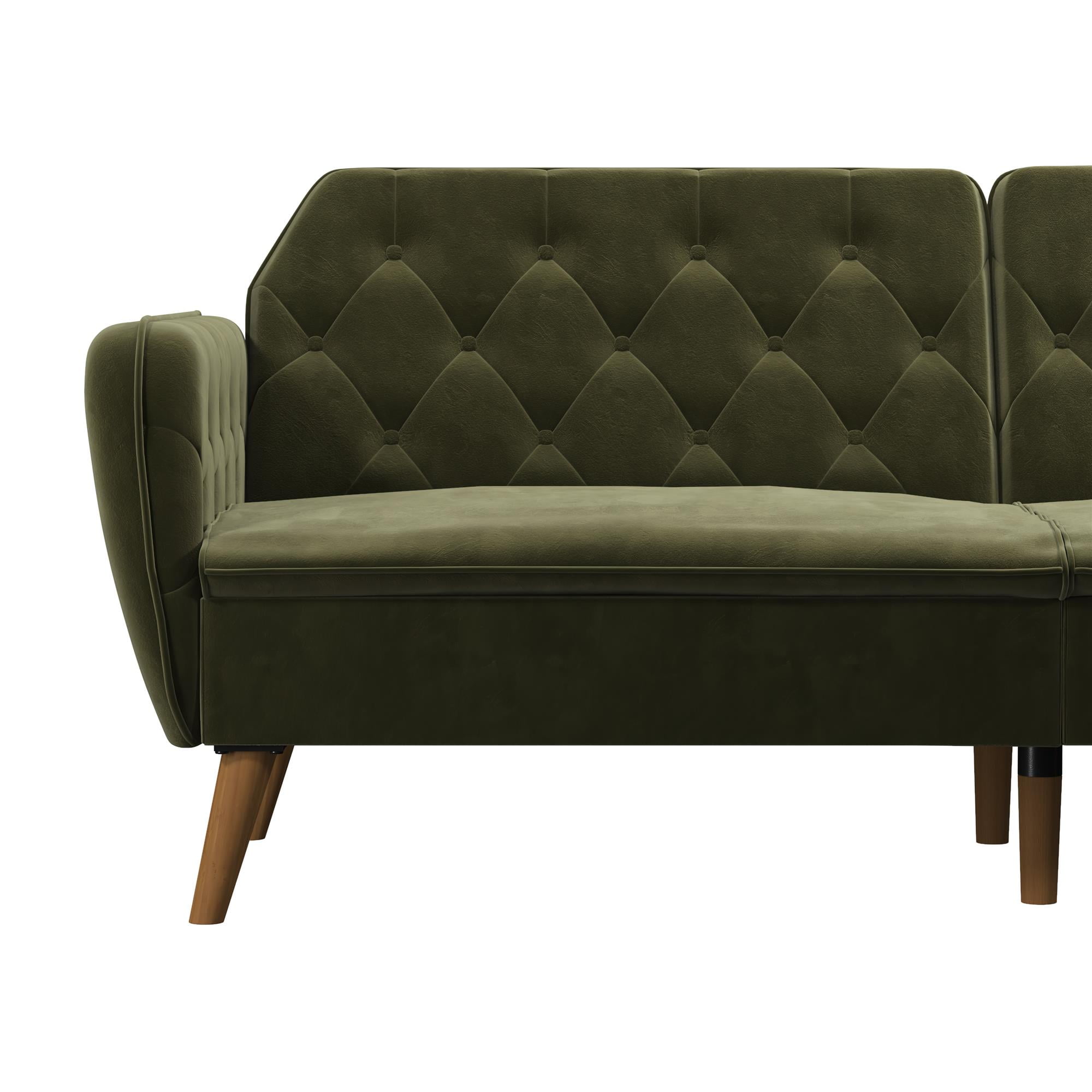 Novogratz Tallulah 83" Memory Foam Futon Sofa Bed, Green Velvet - Image 8