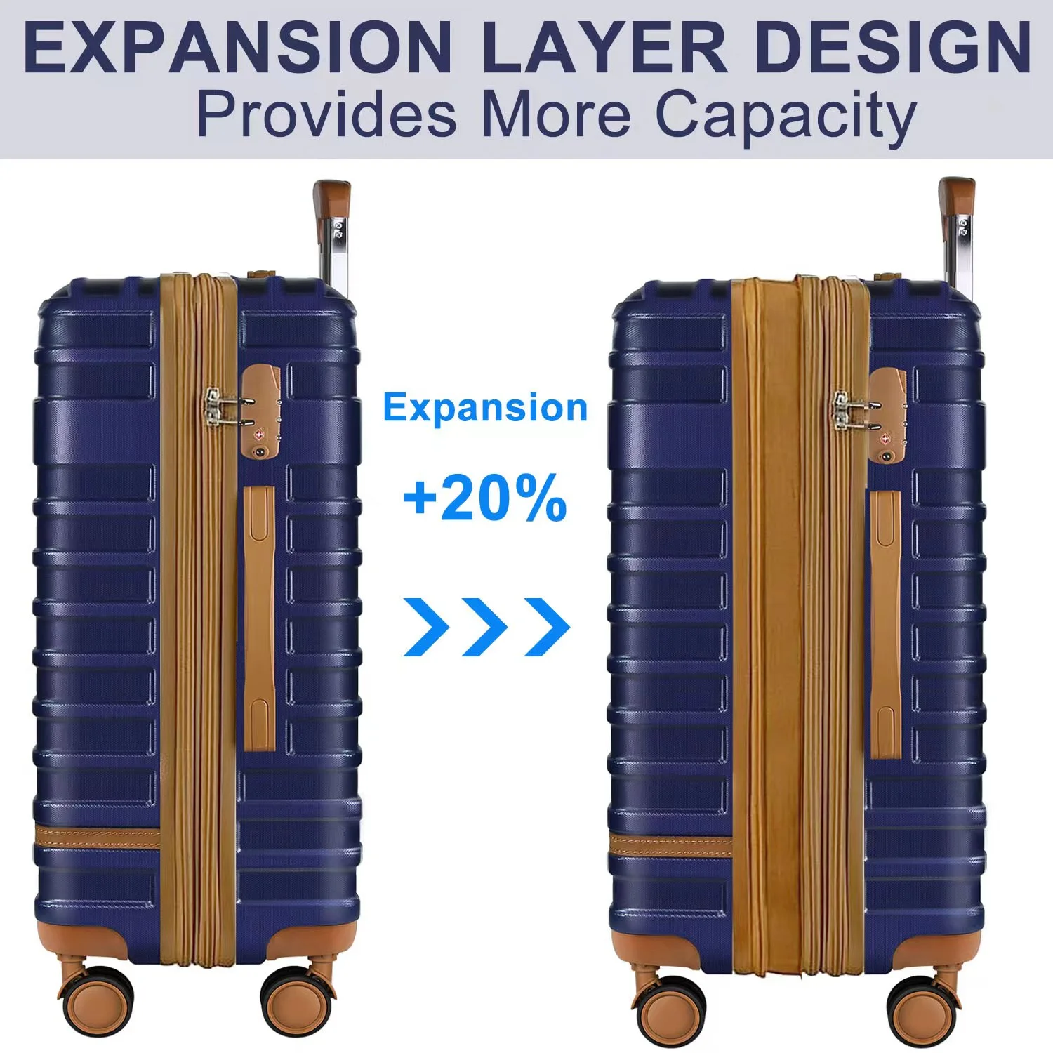 Expandable Suitcase Set Luggage Sets, 20 inch Carry On Luggage with TSA Lock and Double Spinner Wheels,(Deep Blue,3 PCS set ) - Image 10