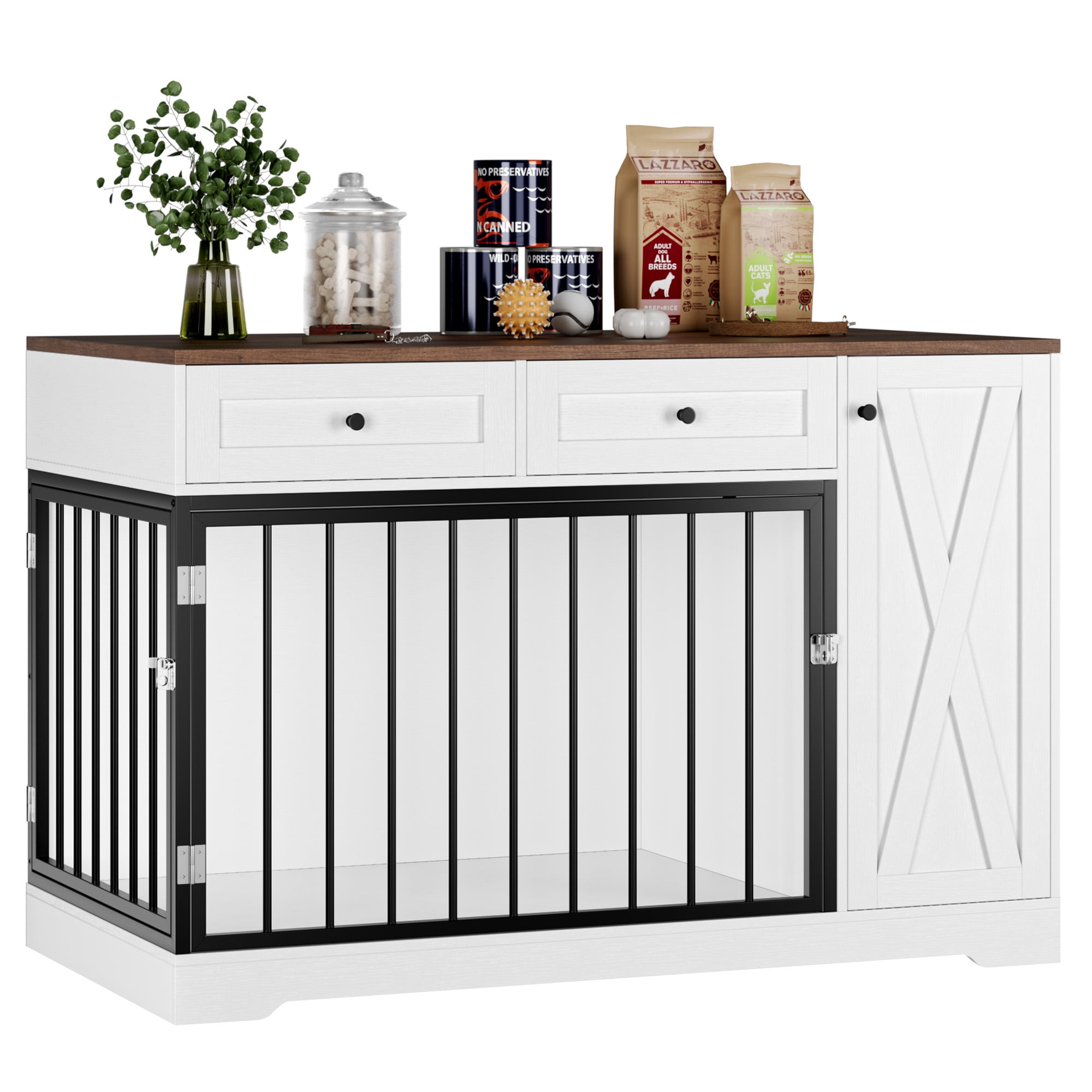Homfa Dog Crate with Storage Cabinet and 2 Drawers, Indoor Furniture Style Wooden Large Dog Kennel, White - Image 5