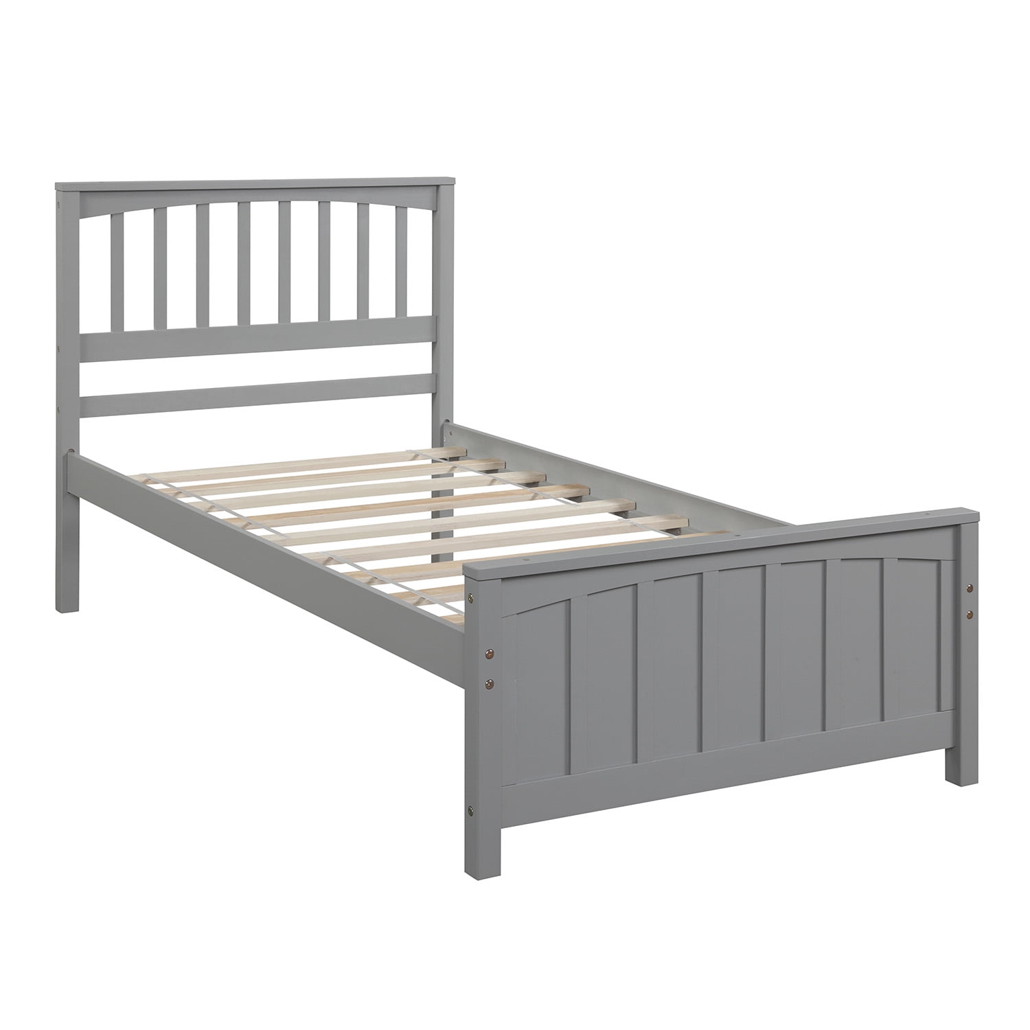 Gewnee Twin Platform Bed,Solid Wood Platform Bed Frame with Headboard&Footboard,Gray - Image 6