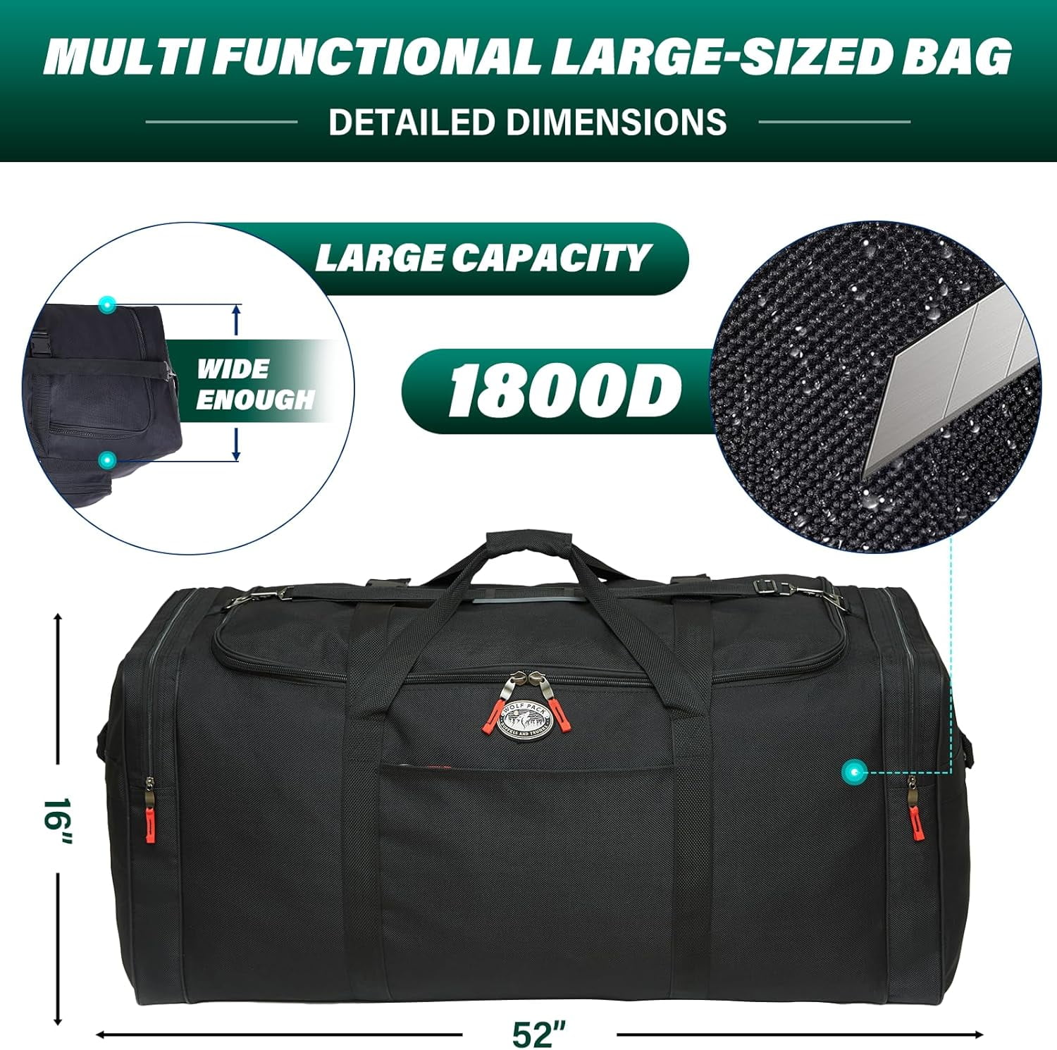 Gilbins Soft Trunk Oversized Durable Duffel bag Overnight Camp Collage and Travel Cargo Size: 42 x 18 x 20, 15,120 Cu. Inch. - Image 6