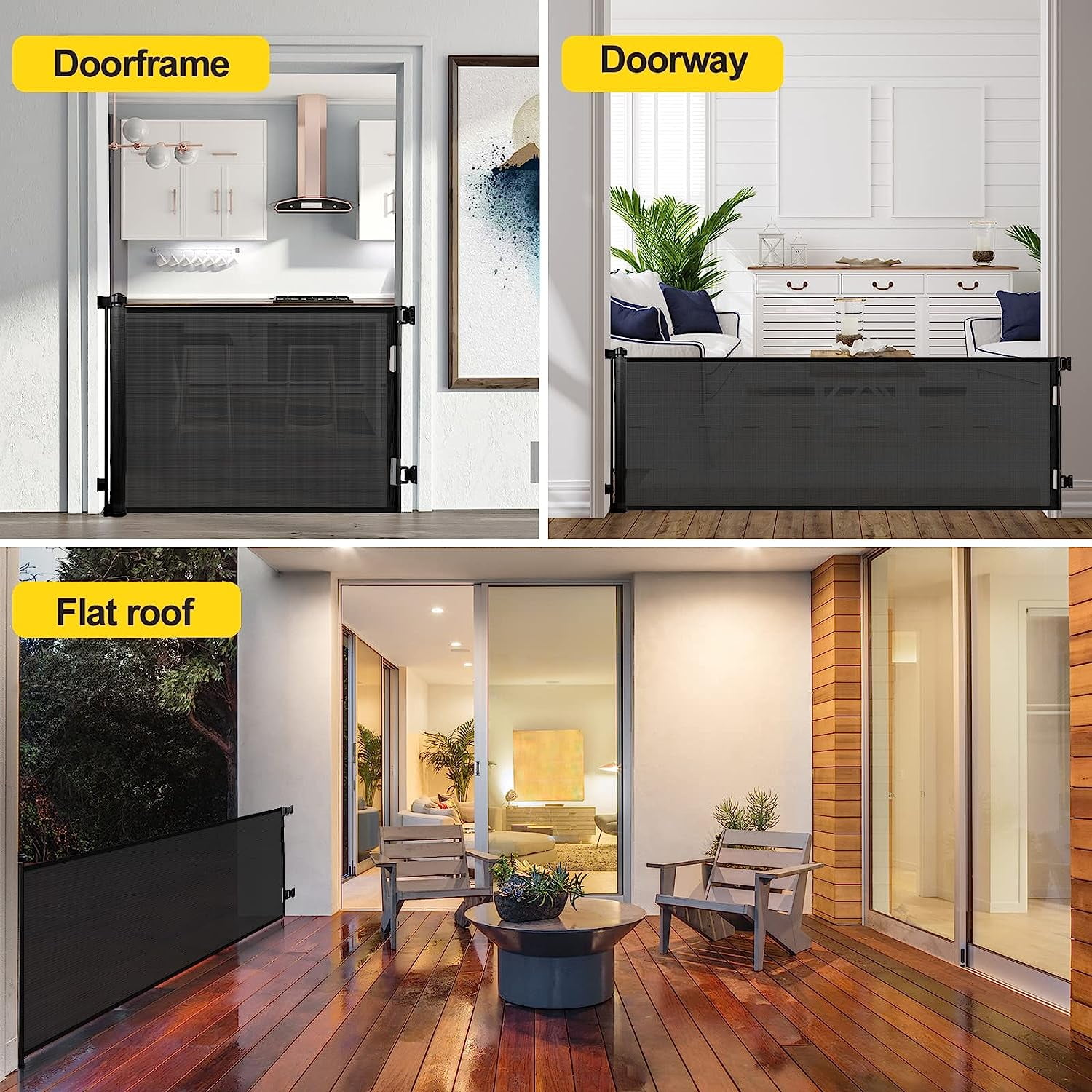 Fiuion 122'' Extra Wide Baby Gate for Large Openings Indoor and Outdoor Baby Gates for Doorways Extra Long Baby Gate Pet Gates for Dogs Indoor Extra Large Retractable Dog Gate for Stairs Black - Image 4