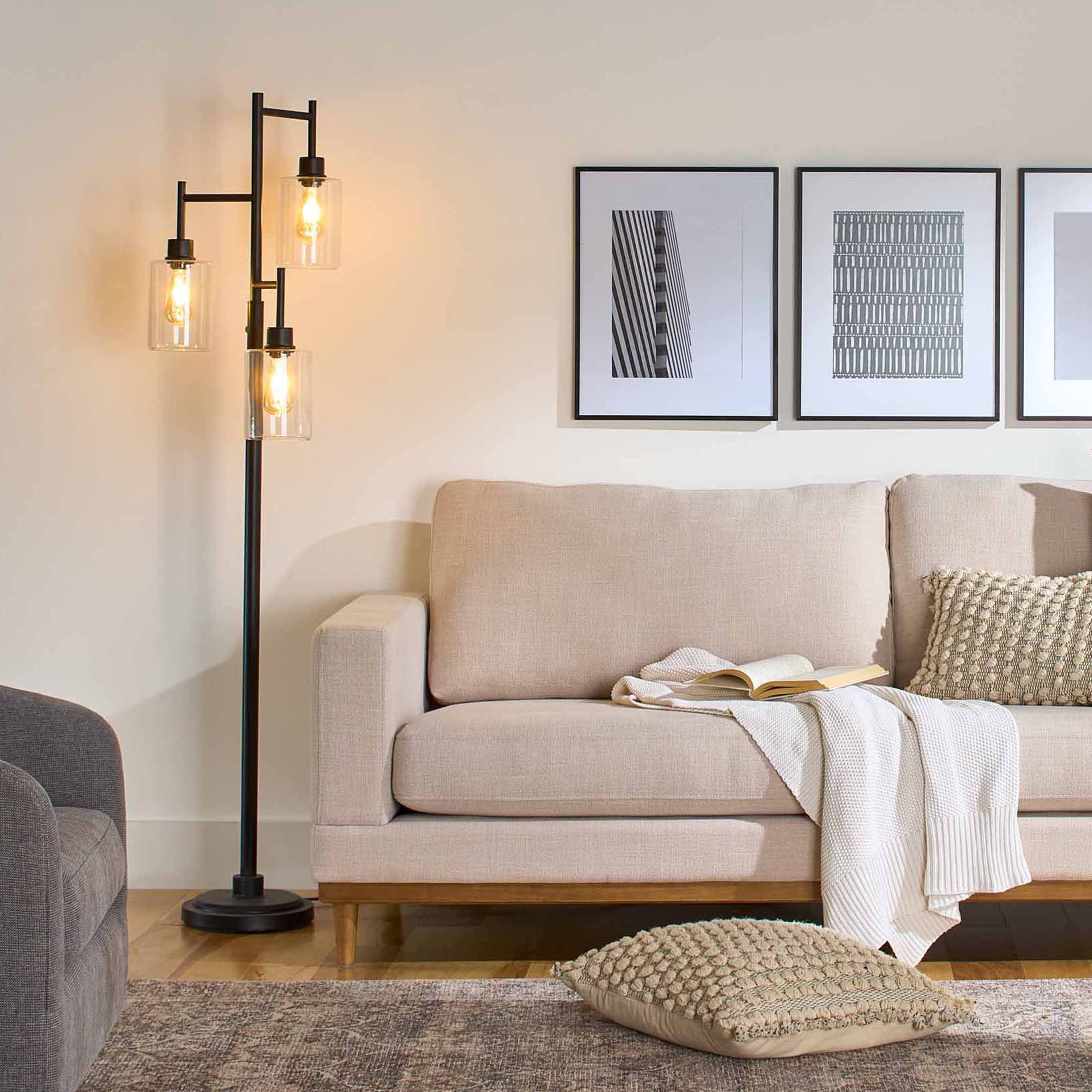 Better Homes & Gardens 63.5 in 3 Light Contemporary Black Floor Lamp Clear Glass - Image 9