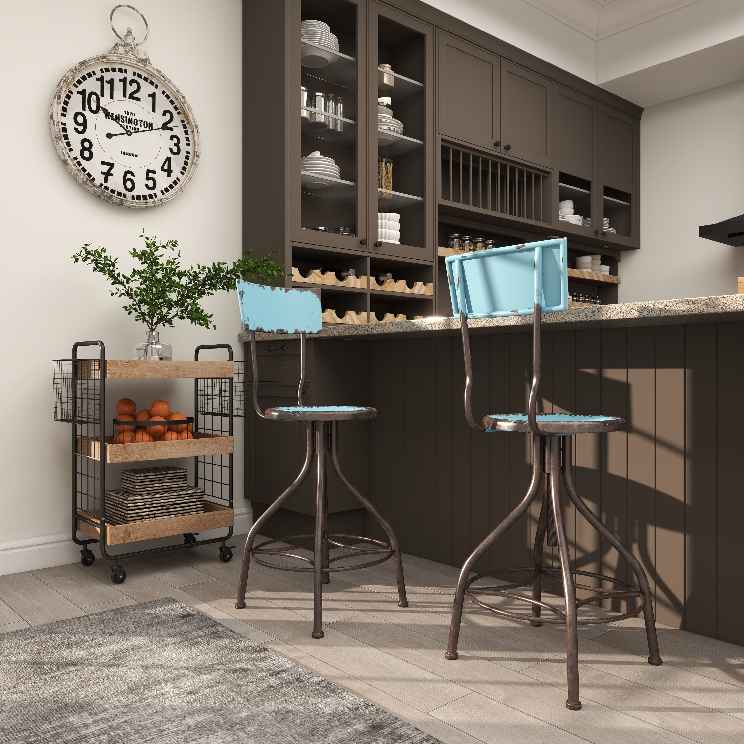 DecMode Metal Bar Stool with Backrest, Teal - Image 12