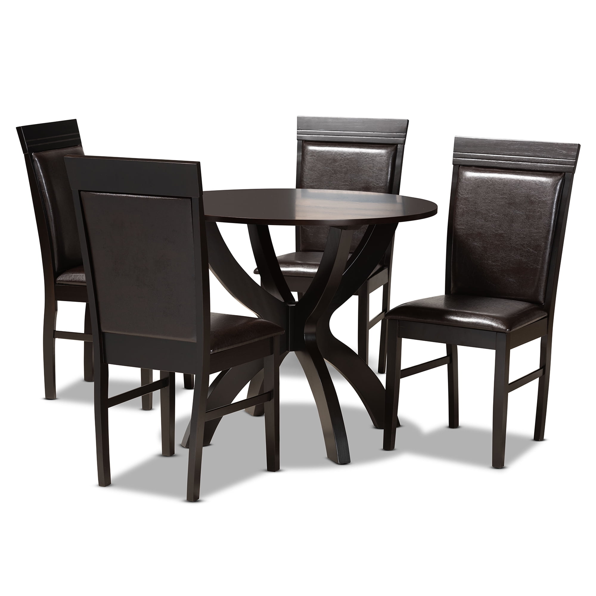 Baxton Studio Ancel Modern and Contemporary Dark Brown Faux Leather Upholstered and Dark Brown Finished Wood 5-Piece Dining Set - Image 2