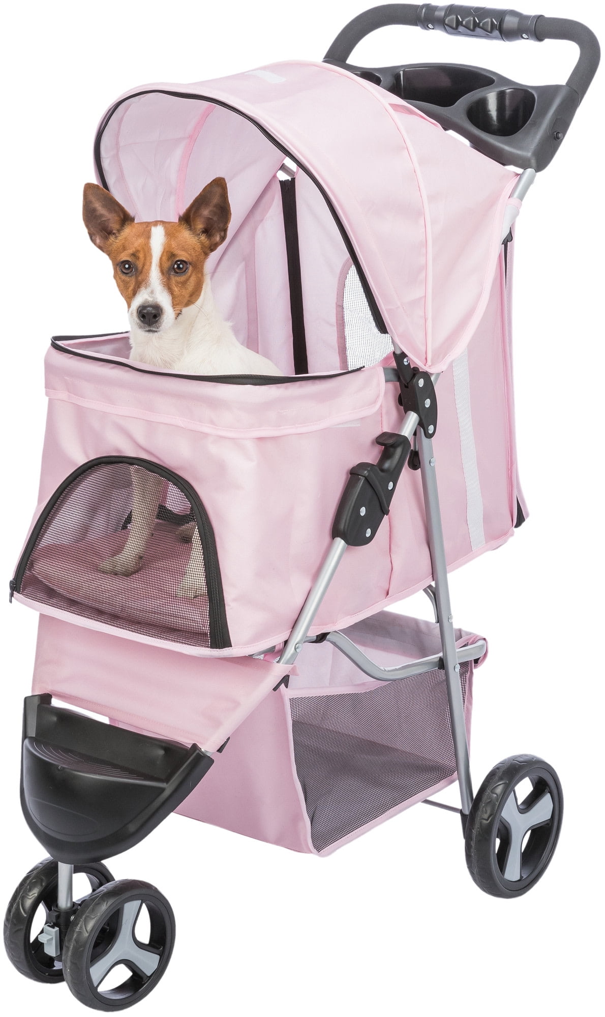 TRIXIE 3-Wheeled Foldable Pet Standard Stroller with Storage, Pink - Image 6