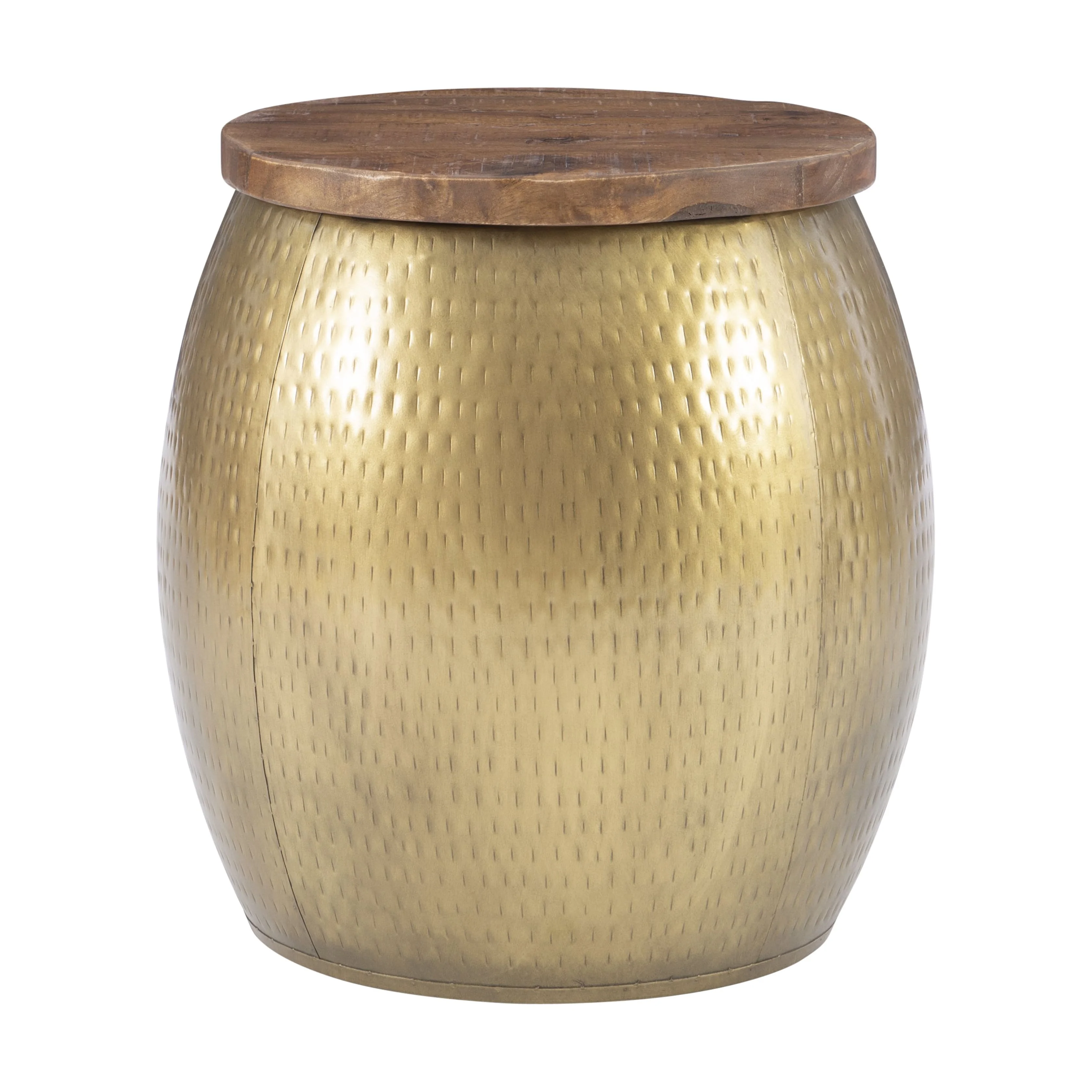 Powell Wesmar Metal Indoor Drum Accent Table with Storage, 20.5" Tall, Brass - Image 2