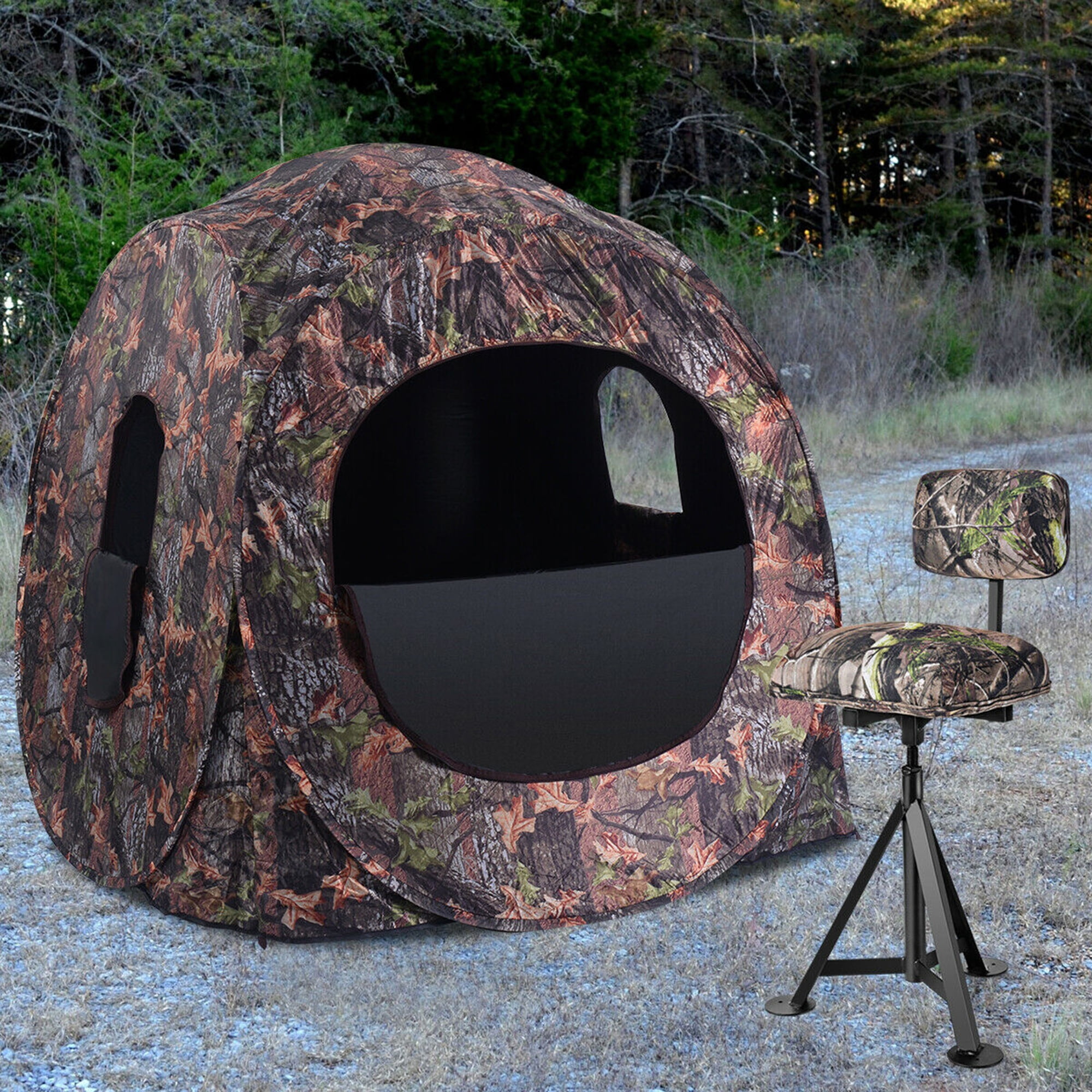 Gymax Swivel Hunting Chair Tripod Blind Stool w/ Detachable Backrest Outdoor Camping - Image 4