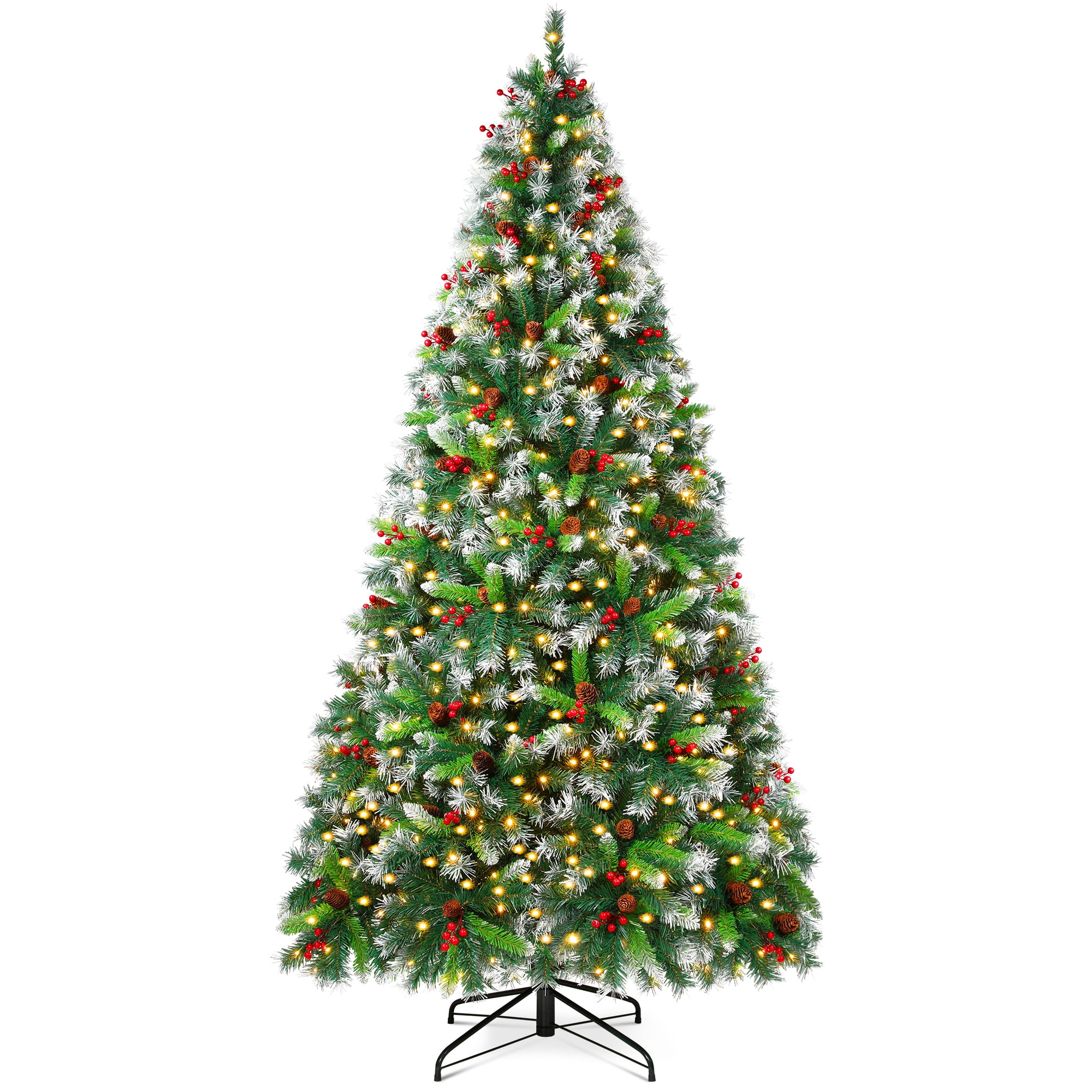 Firstness 6ft Pre-Lit Artificial Christmas Tree,Green Xmas Tree with 1000 Branch Tips 300 LED Lights,Pine Cones + Red Berries - Image 2