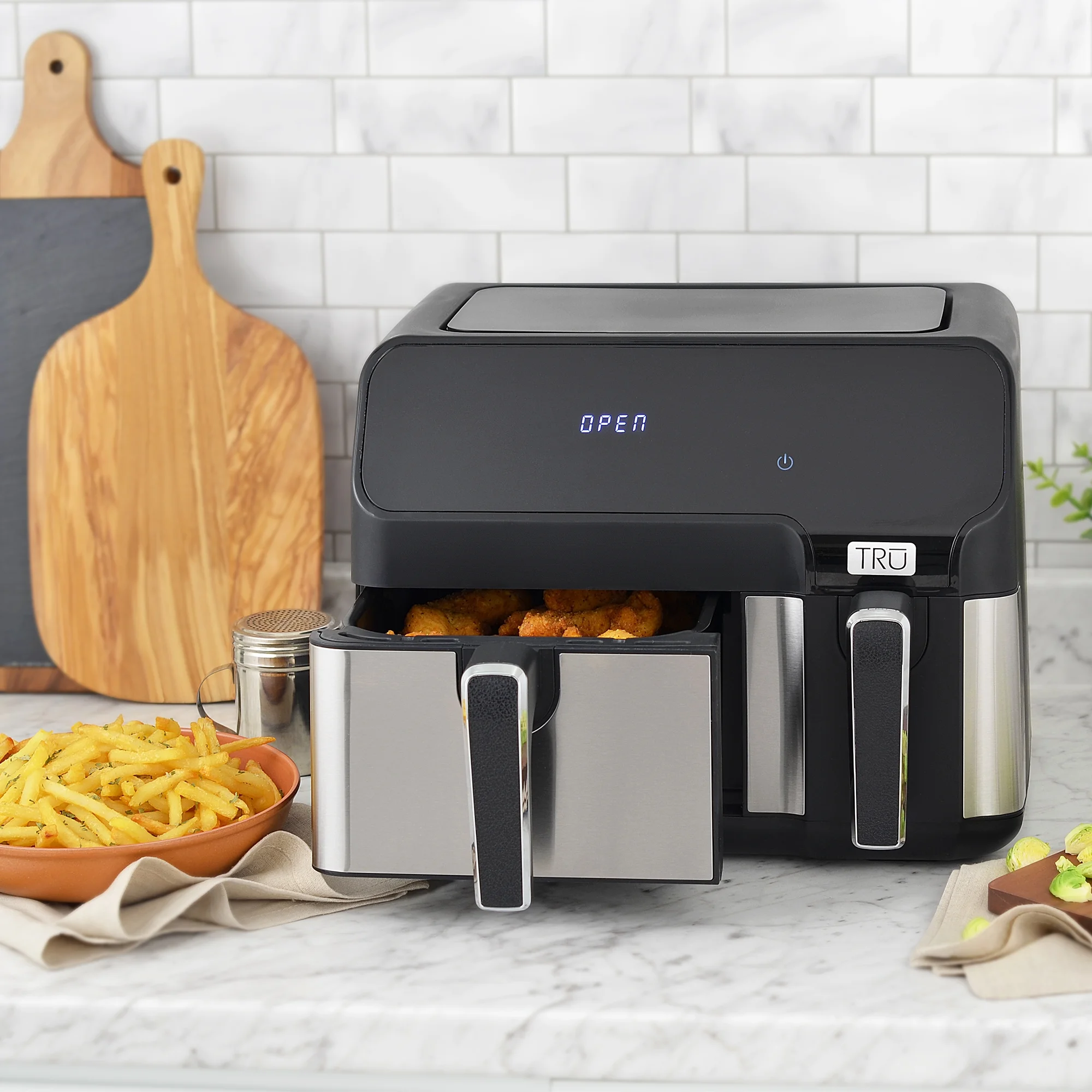 TRU 9 Quart Dual Basket Digital Air Fryer Black and Stainless - Image 2