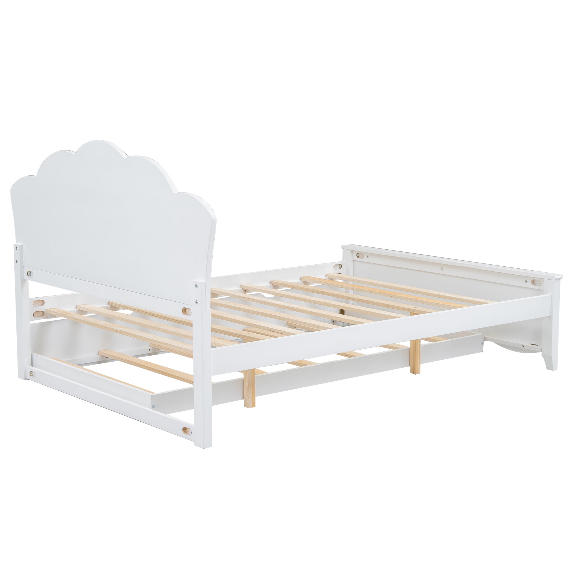 Euroco Wood Full Size Platform Bed,Heavy Duty Storage Bed with Trundle Bed for Kids and Adults,White - Image 2