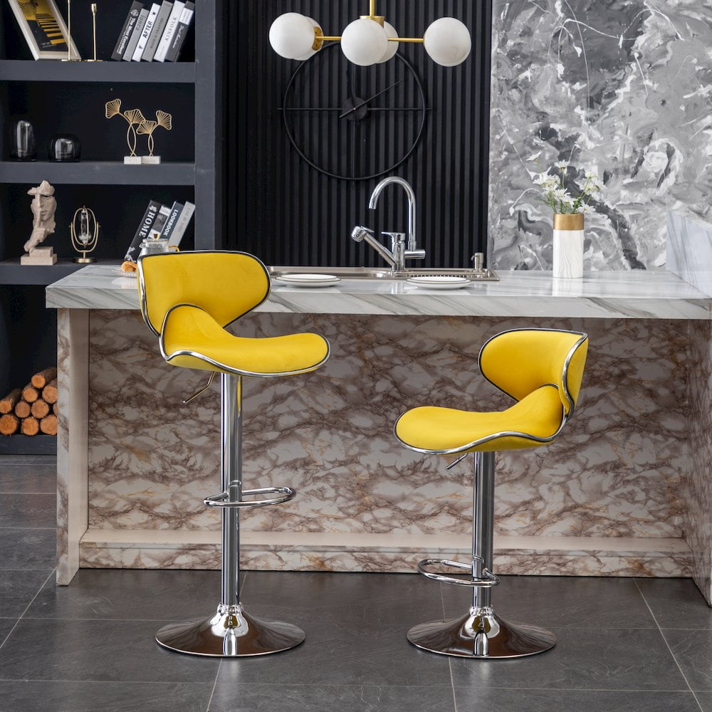 Roundhill Furniture Masaccio Bar Stool with Adjustable Height & Swivel, Yellow, Set of 2 - Image 5