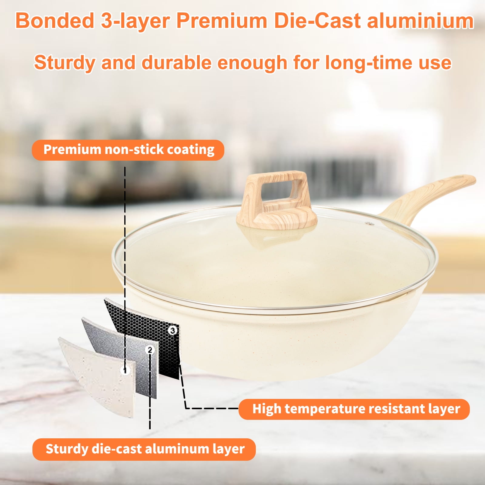 Sugift 1 Piece Nonstick Aluminum and Granite Pot and Pan Set, White - Image 10