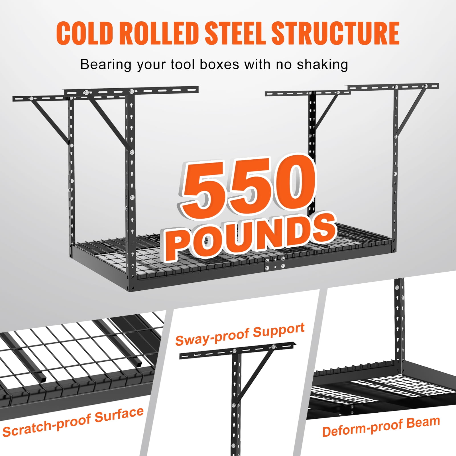 VEVOR Overhead Adjustable Garage Storage Rack 36x72in Ceiling Rack 550lbs Black - Image 9