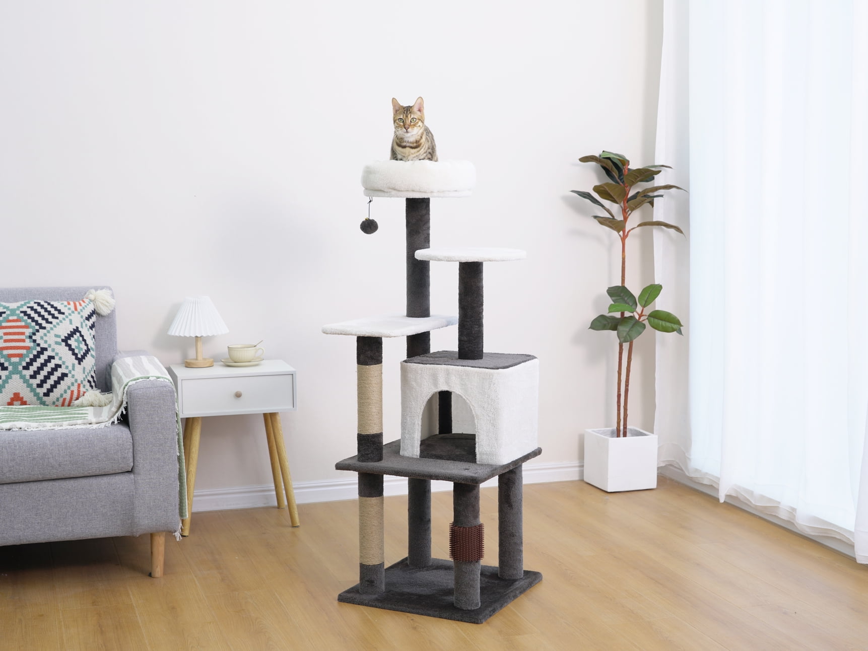 Vibrant Life 5-Level 49" Minimalist Cat Tree with Condo Perch Scratching Post, Brown&Beige - Image 4