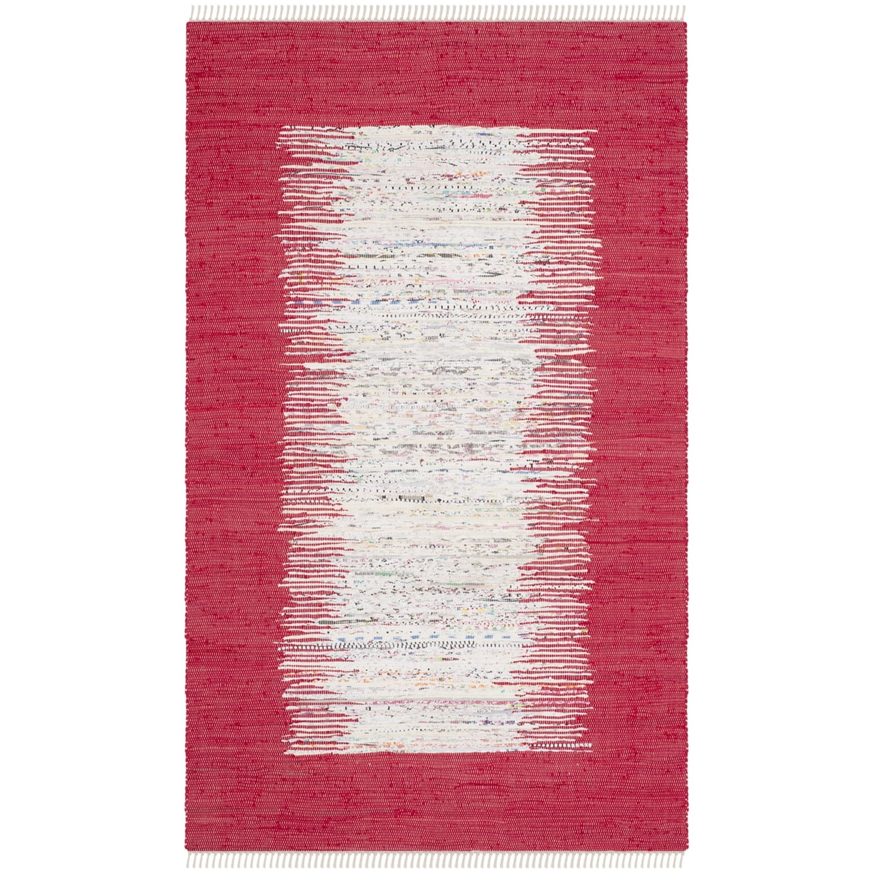 SAFAVIEH Montauk Tennyson Braided Border Cotton Area Rug, Ivory/Red, 5' x 8' - Image 5