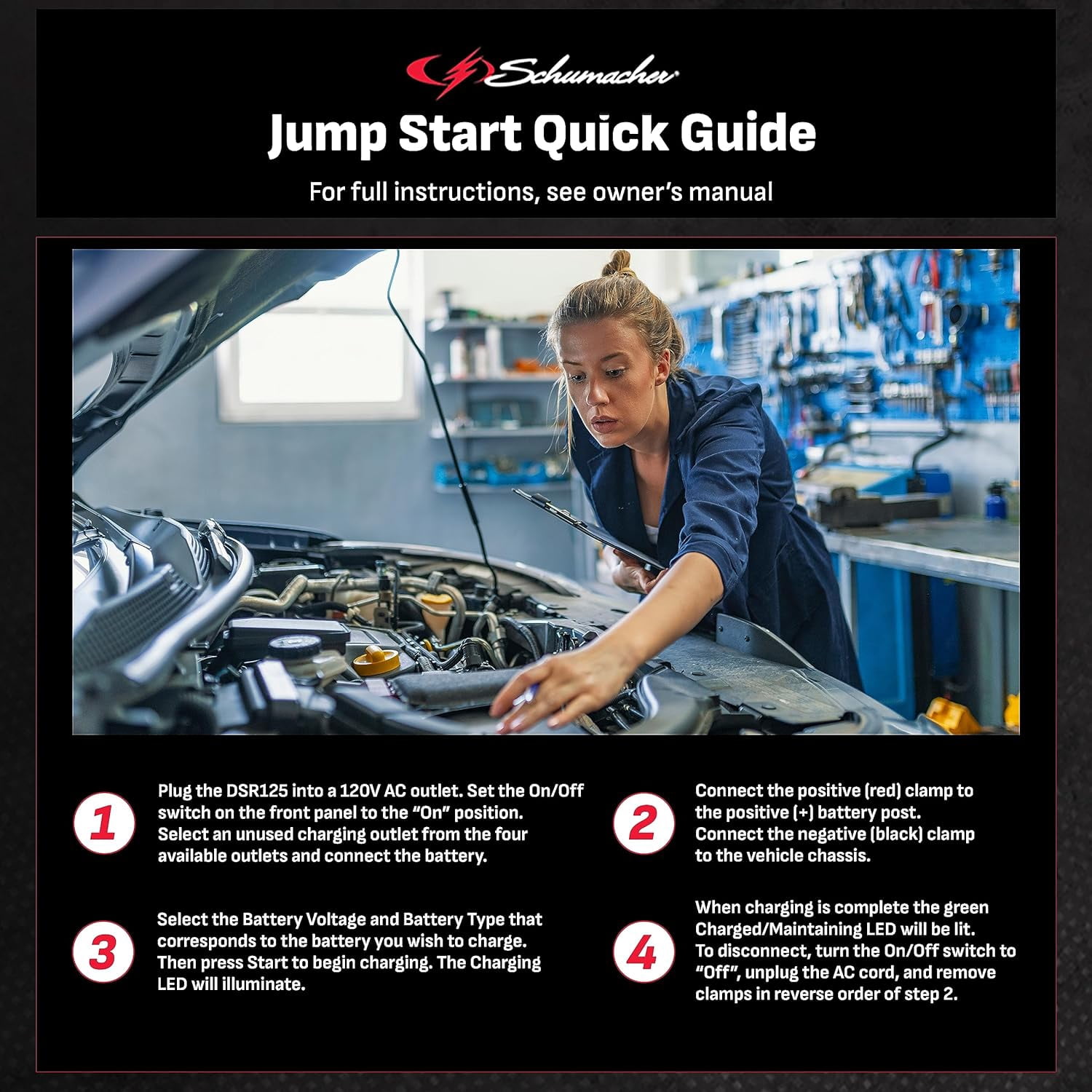 Schumacher Electric DSR Pro Heavy-Duty 4-Bank Automatic 10A Car Battery Charger and Maintainer, For 6V/12V Automotive and Marine Batteries, DSR125 - Image 2