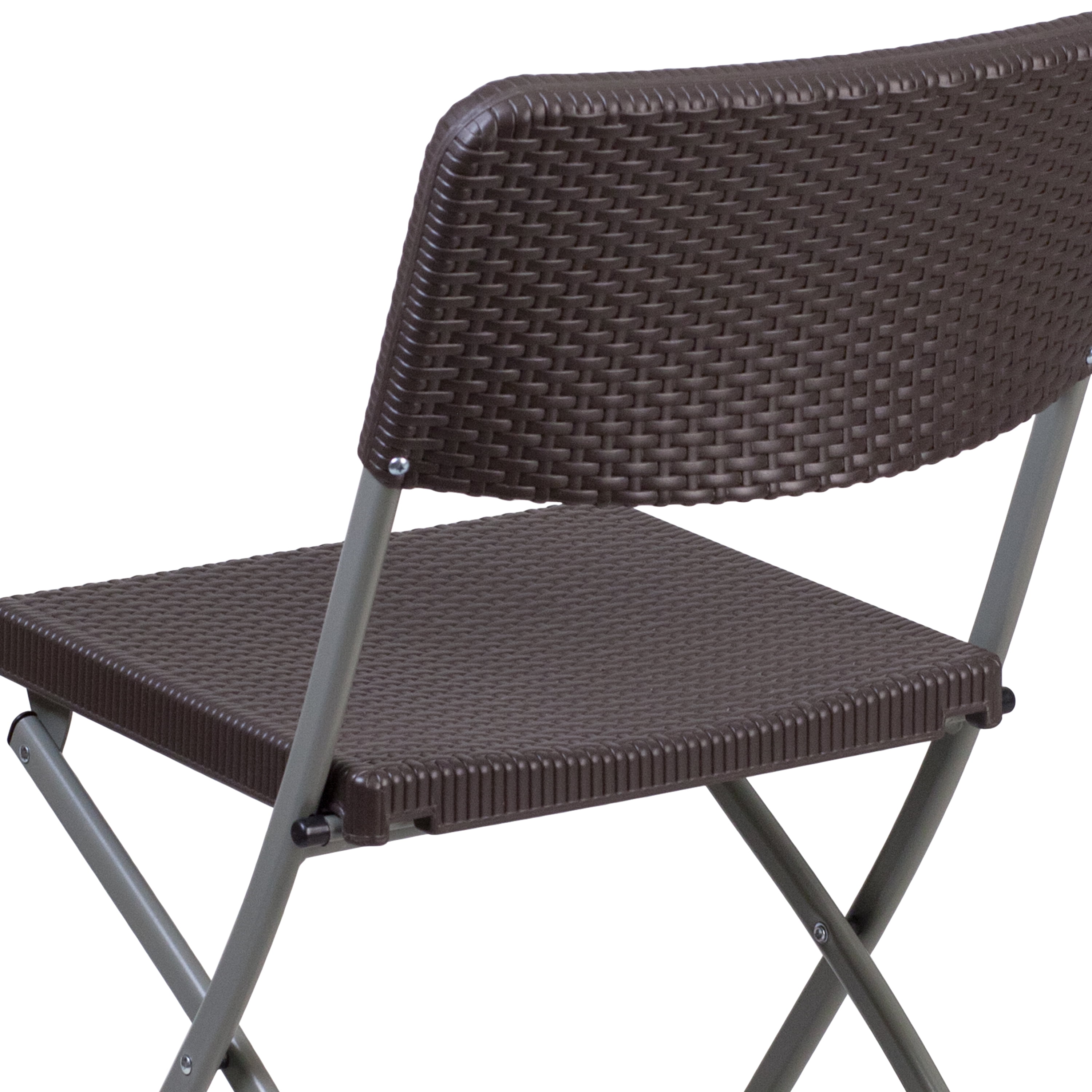 Flash Furniture 6 Pack HERCULES Series Brown Rattan Plastic Folding Chair with Gray Frame - Image 11