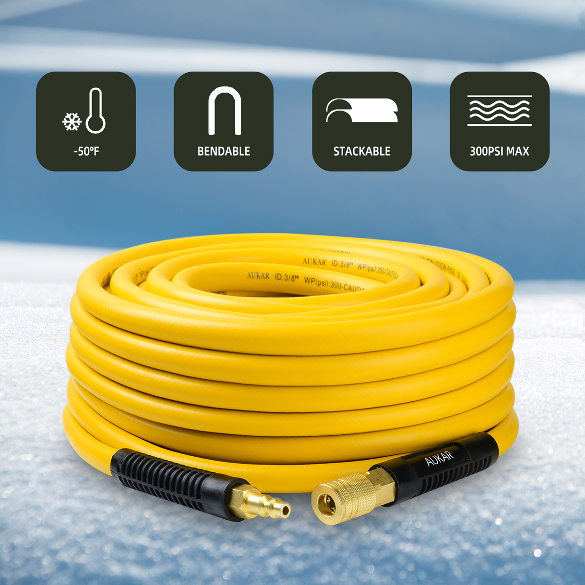 AUKAR Hybrid, Black 3/8in x 100ft Compressor Hose 1/4 in Air Inlet Size MNPT - Image 8