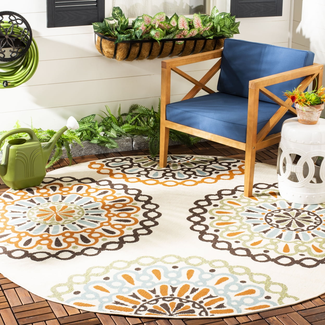 SAFAVIEH Veranda Axum Geometric Indoor/Outdoor Area Rug, 6'7" x 6'7" Square, Cream/Terracotta - Image 5