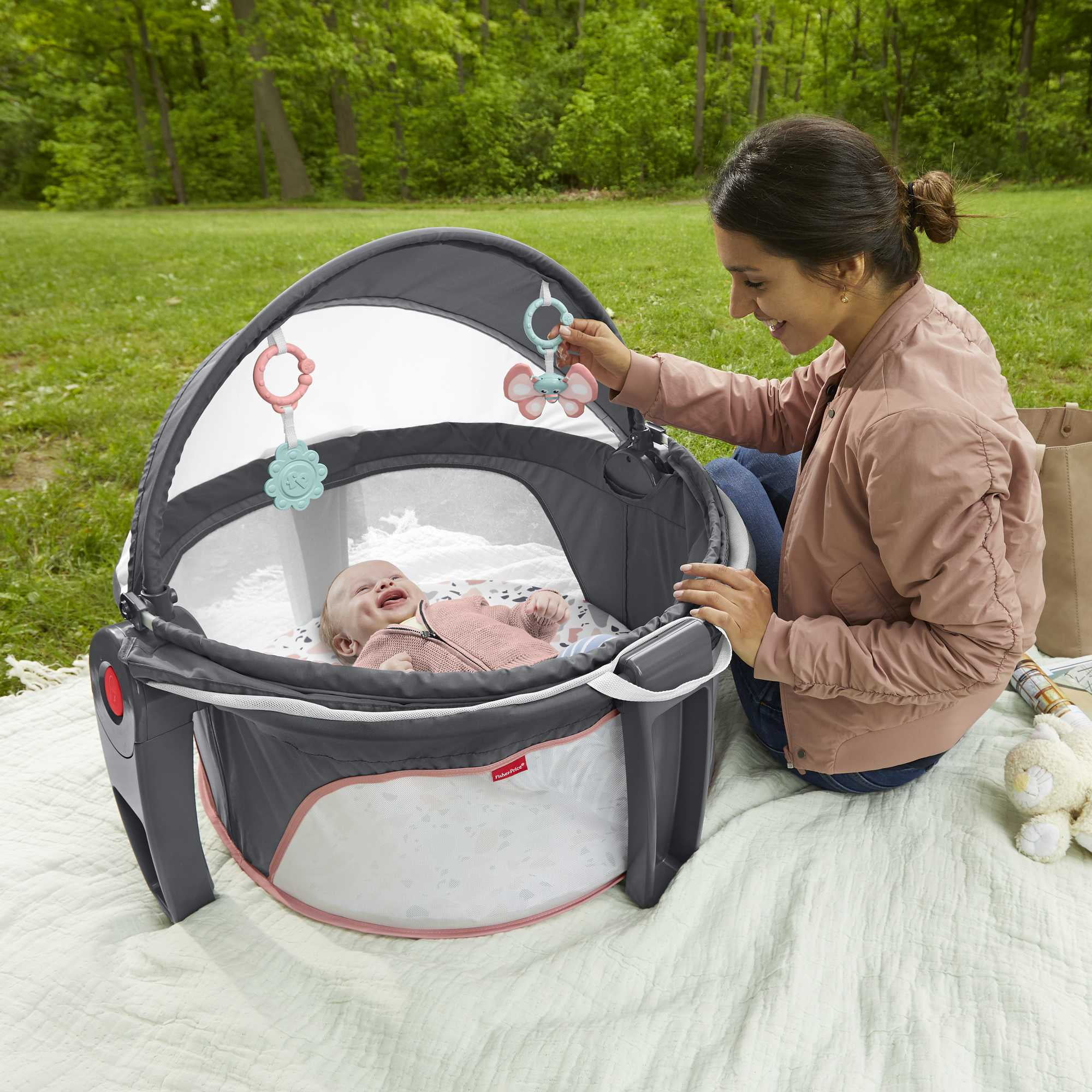 Fisher-Price On-the-Go Infant Dome Portable Bassinet and Play Space for Infants, Pink Pacific Pebble, Unisex - Image 4