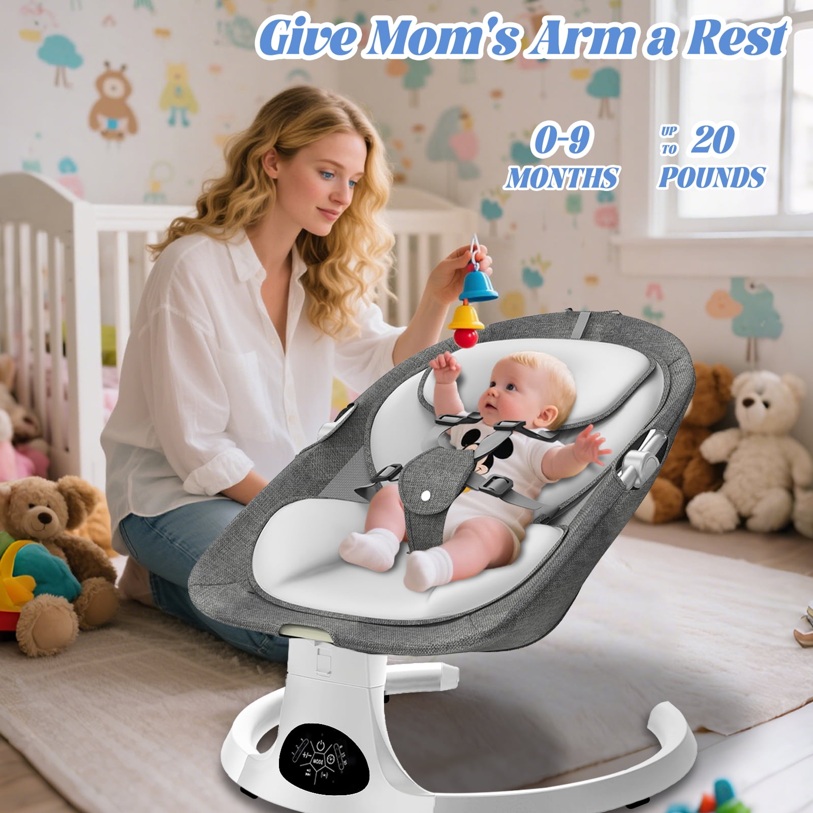 G TALECO GEAR Baby Swing for Infants, Portable Bouncer&Rocker with 5 Speeds, Bluetooth Control, Gray - Image 3
