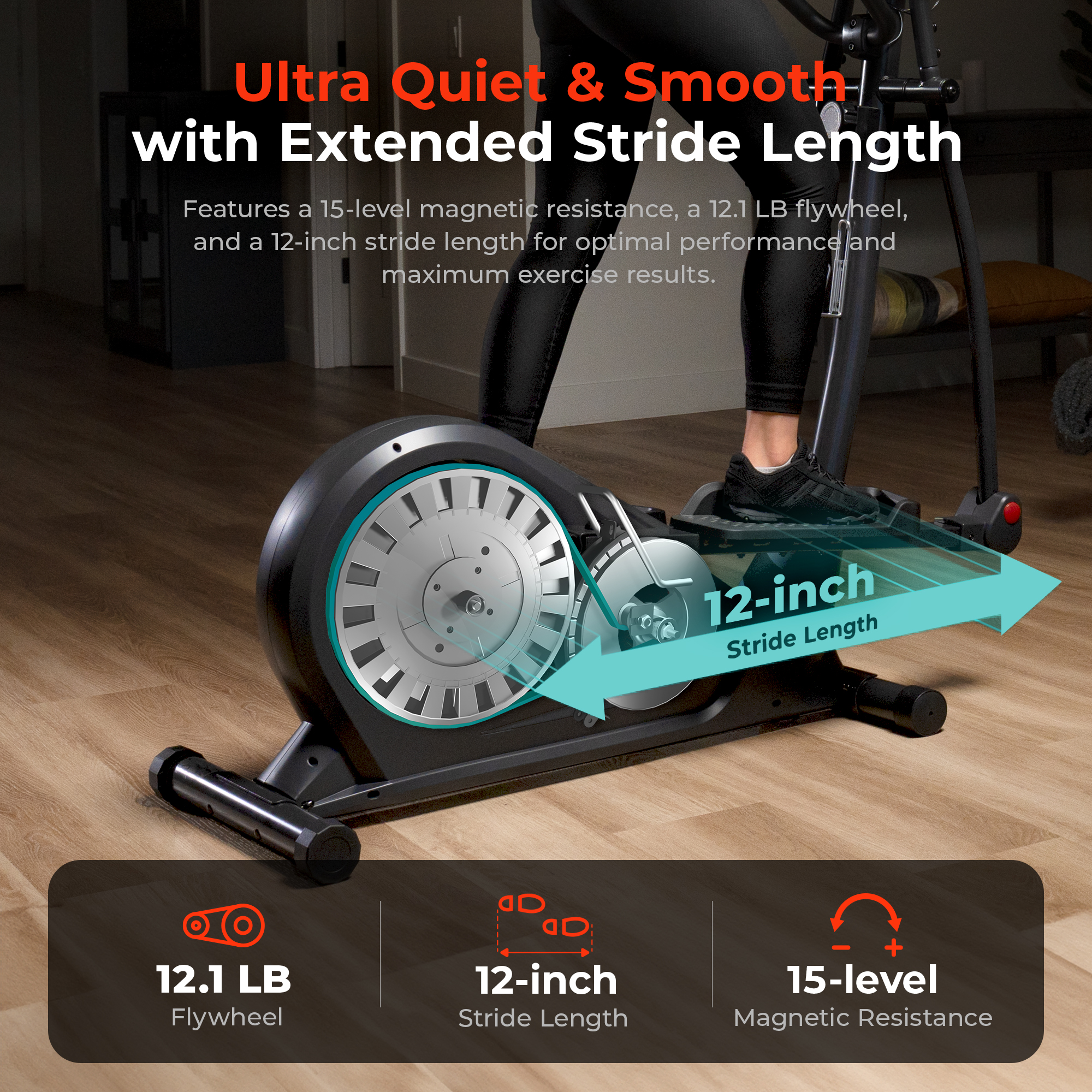 Sunny Health & Fitness Endurance Elliptical Trainer, 300LB Capacity & 15-Level Magnetic Resistance w Smart Bluetooth & FREE SunnyFit® App - SF-E323050 - Image 7