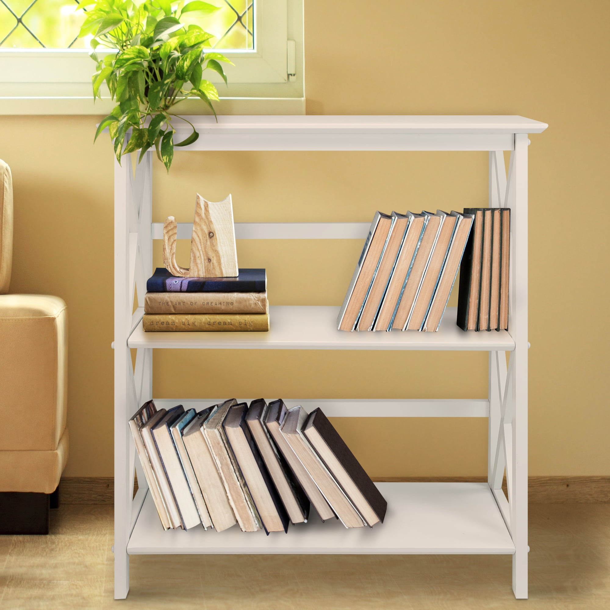 Casual Home Montego Lightweight 3 Tier Open Shelf X Design Wooden Bookcase Office Furniture , Wood (White) - Image 7