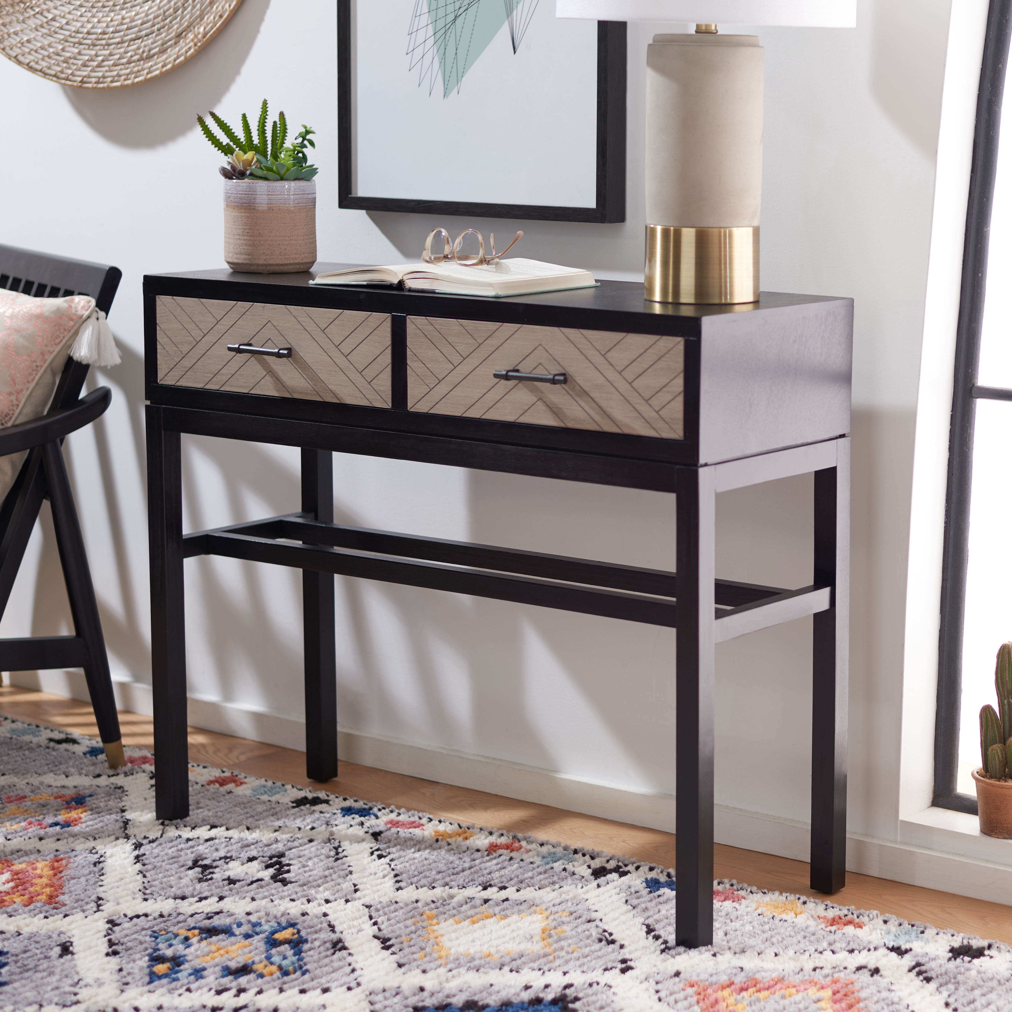 SAFAVIEH Ajana Modern 2 Drawer Console, Black/Griege - Image 12