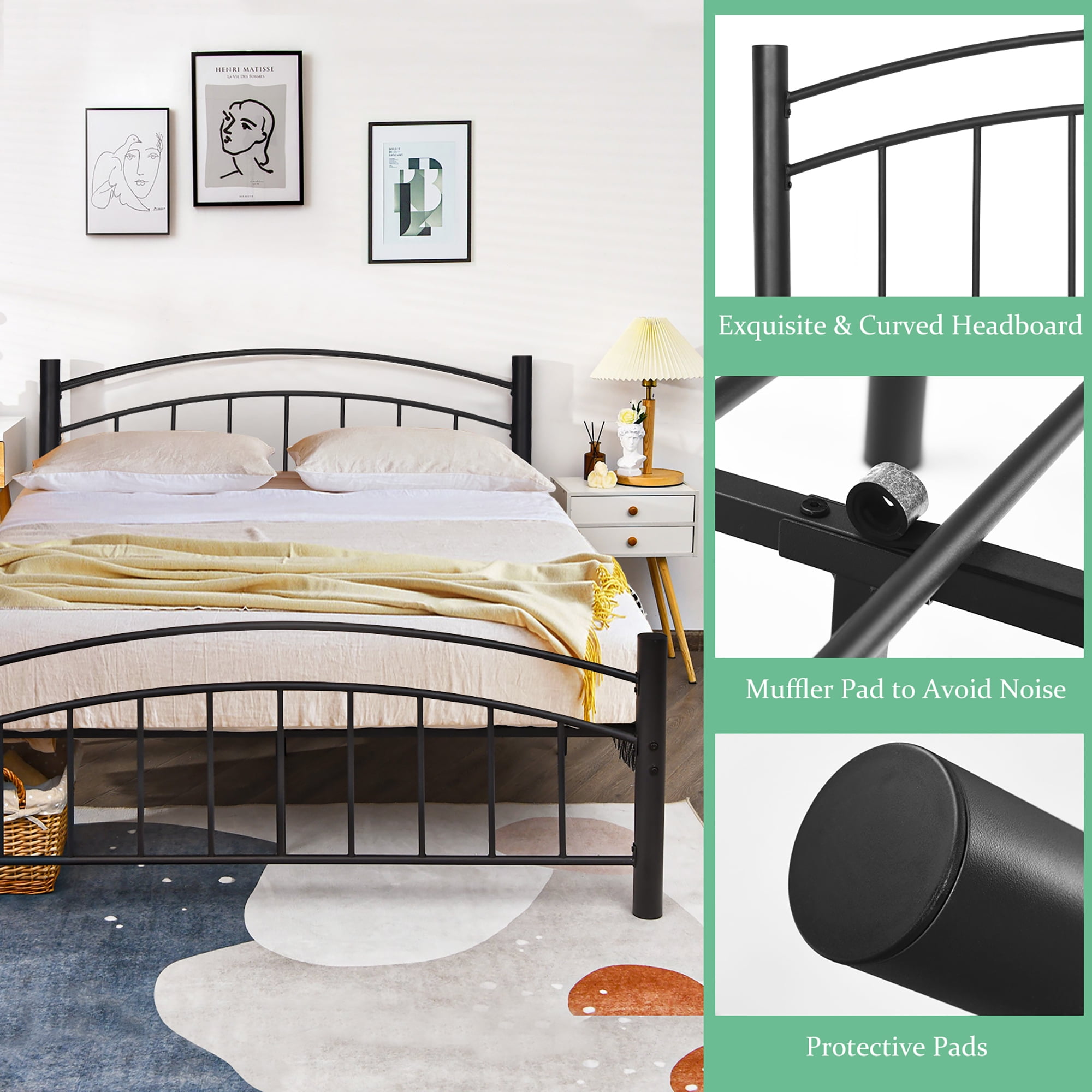 Costway Full Size Metal Bed Frame Headboard Footboard Platform No Box Spring Needed - Image 7