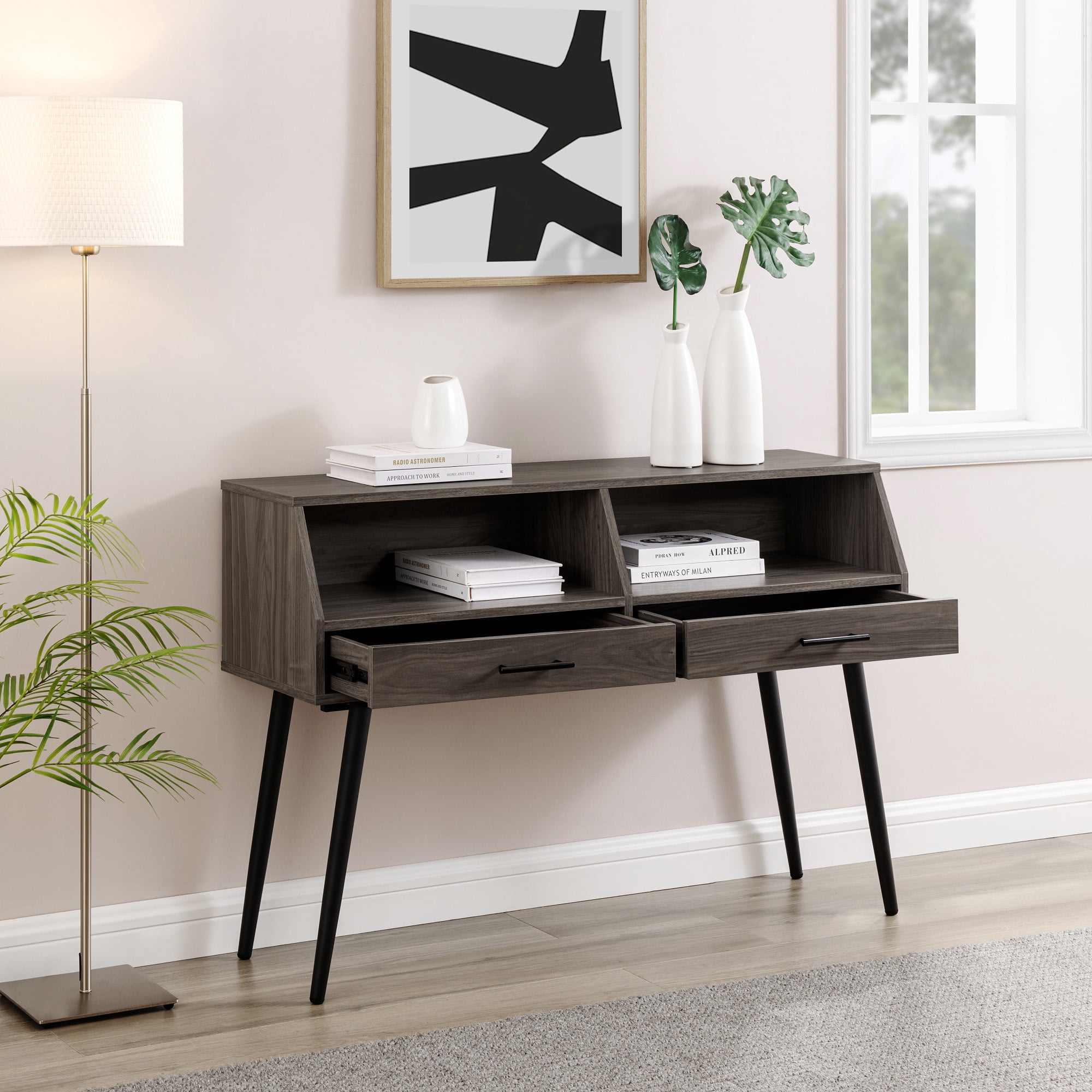 Walker Edison 44” Mid-Century Modern 2-Drawer Entry Table, Slate Grey - Image 5