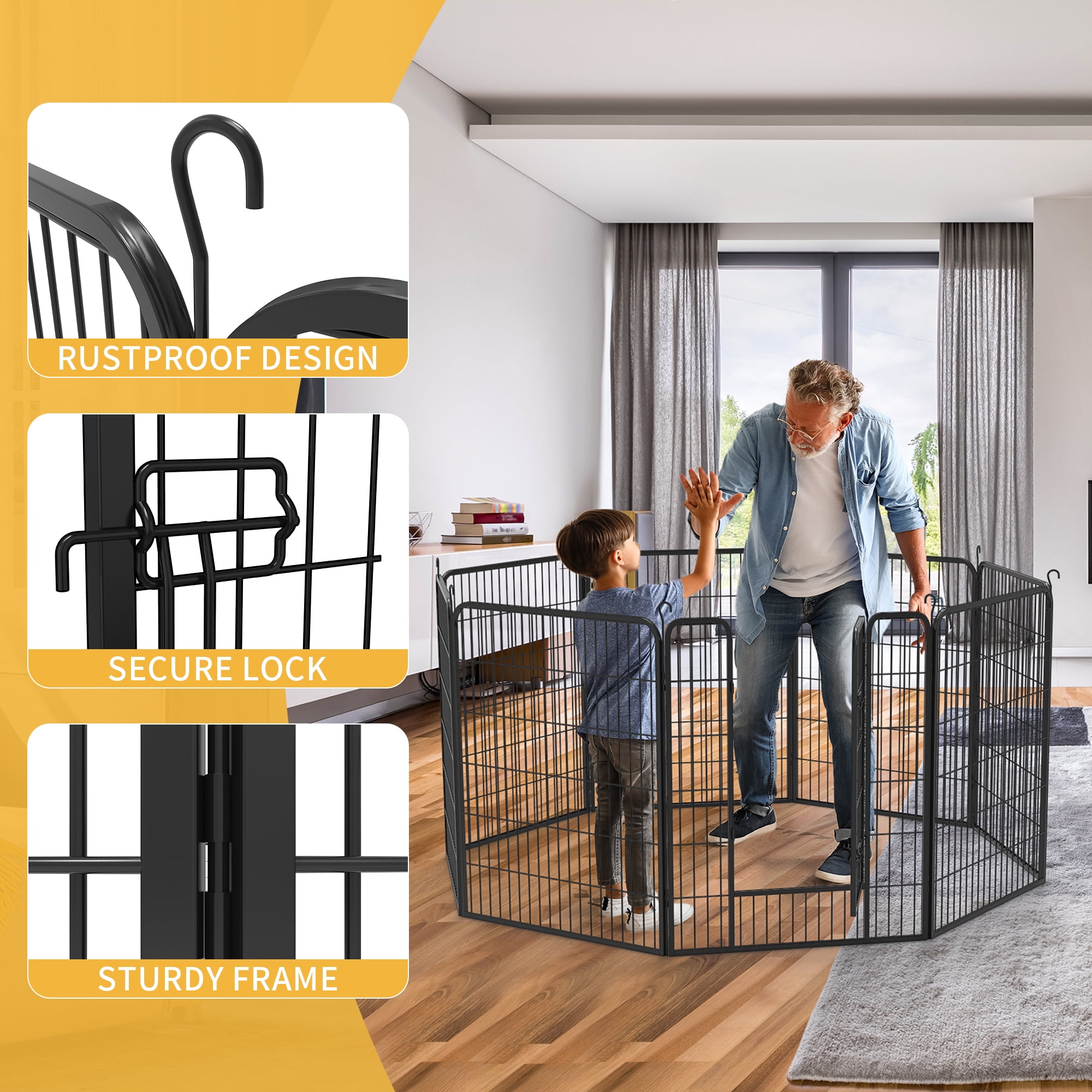 Dextrus Metal Panel Decorative 8 Pcs Garden Fence 40 inch Tall Multi-Purpose Indoor and Outdoor Animal Barrier Pet Dog Fence with Door for Yard Patio, Black - Image 5