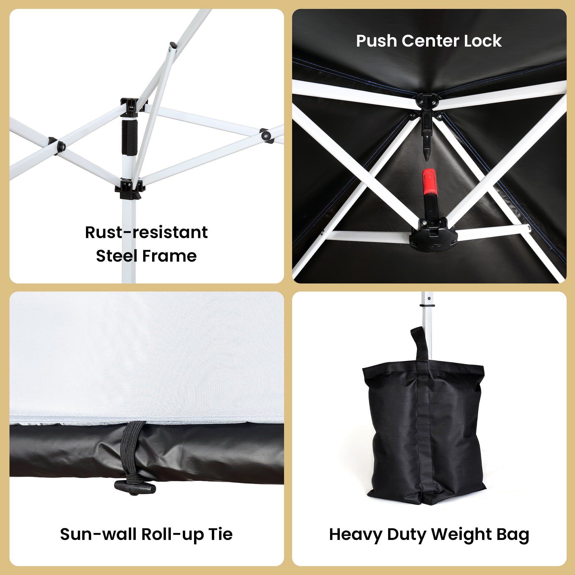 ARROWHEAD OUTDOOR Backpack Pop-up Canopy with Sunwall, Sand Bags, Guide Ropes, Ground Stakes, 6'x6' / 8'x8' Top to Bottom - White - Image 4