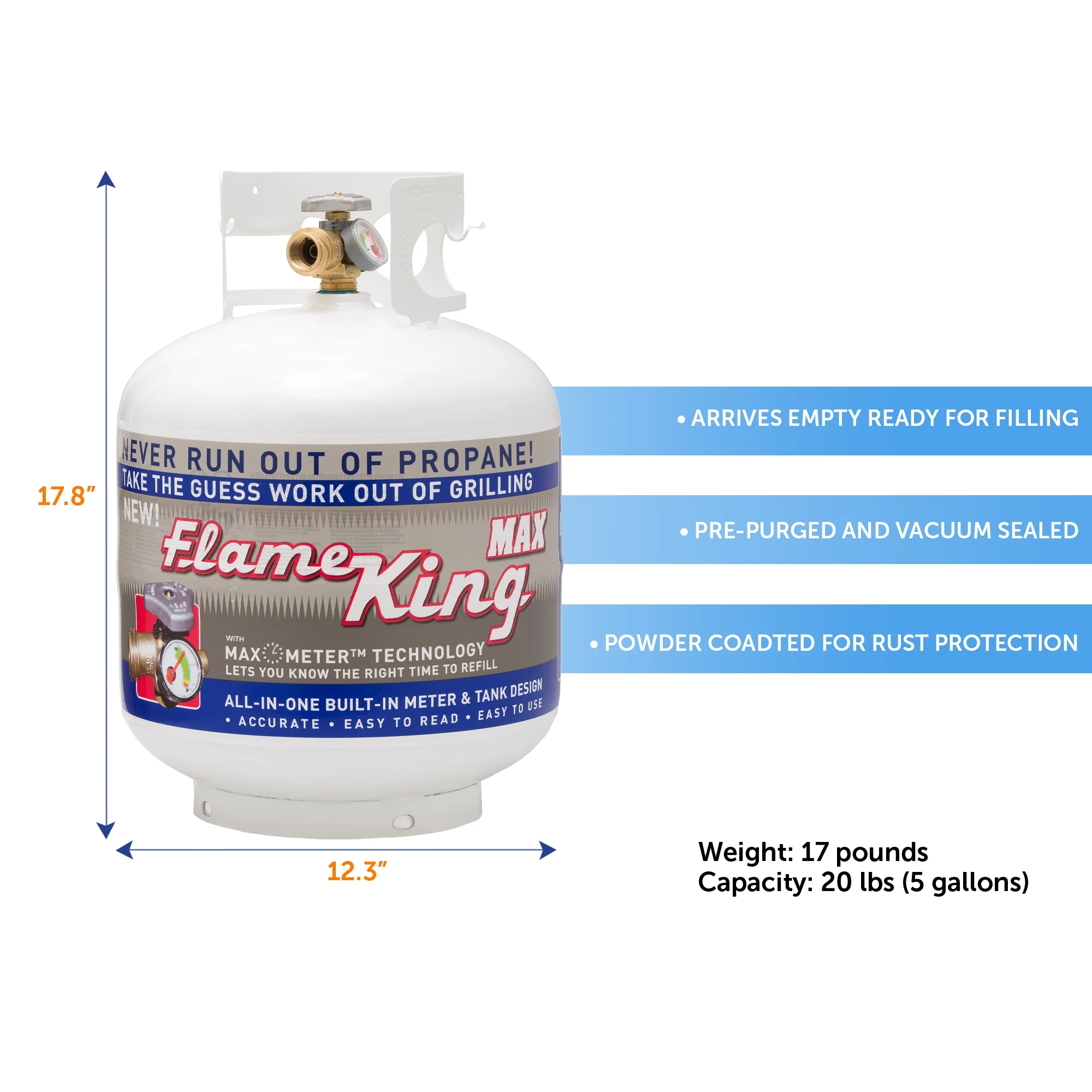 Flame King 20 lb Steel Empty LP Tank with Gauge - Image 5