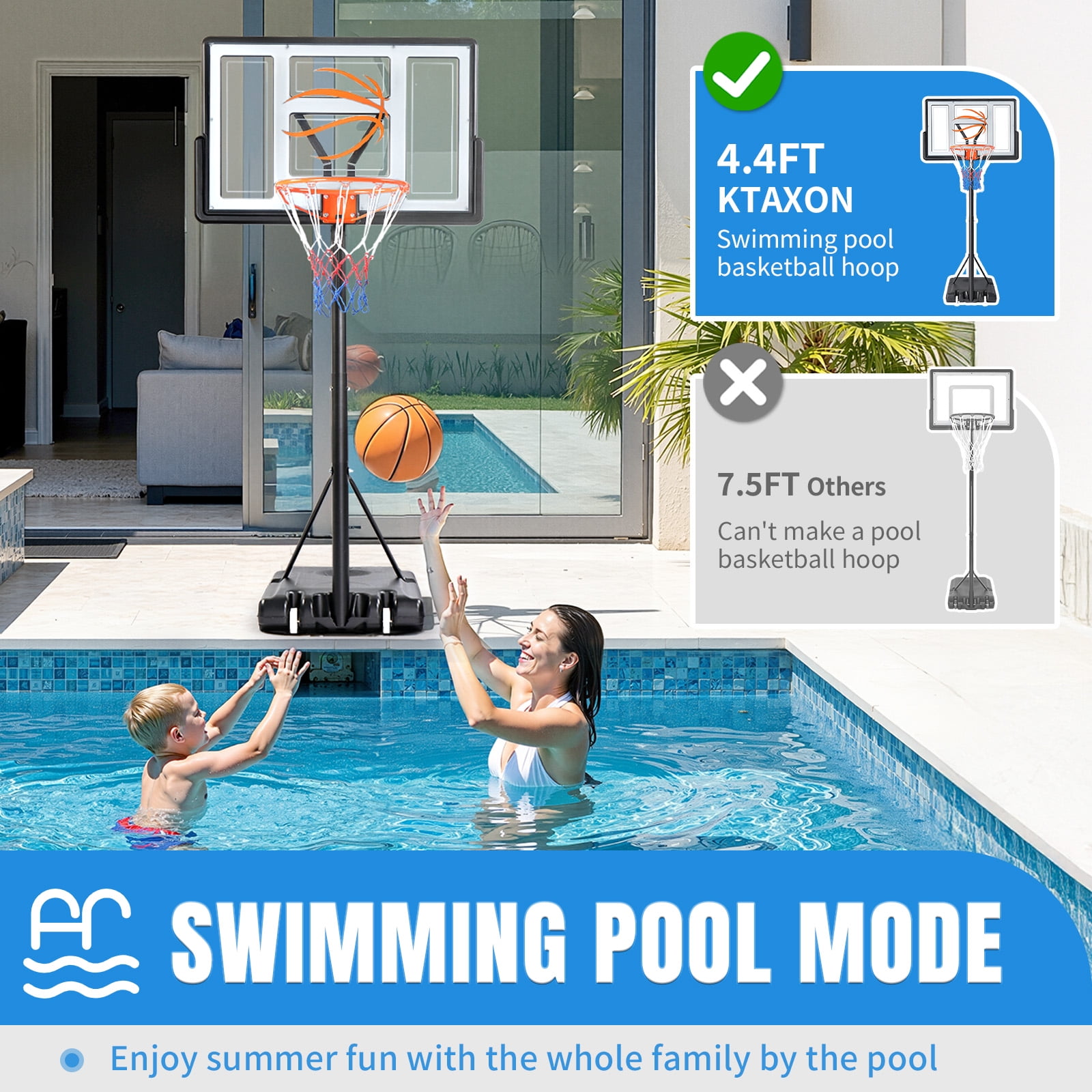 Ktaxon 44inch Portable Basketball Hoop Outdoor, Basketball Goal System 4.4-10ft Height Adjustable, Shatterproof Backboard,Gray Orange - Image 6