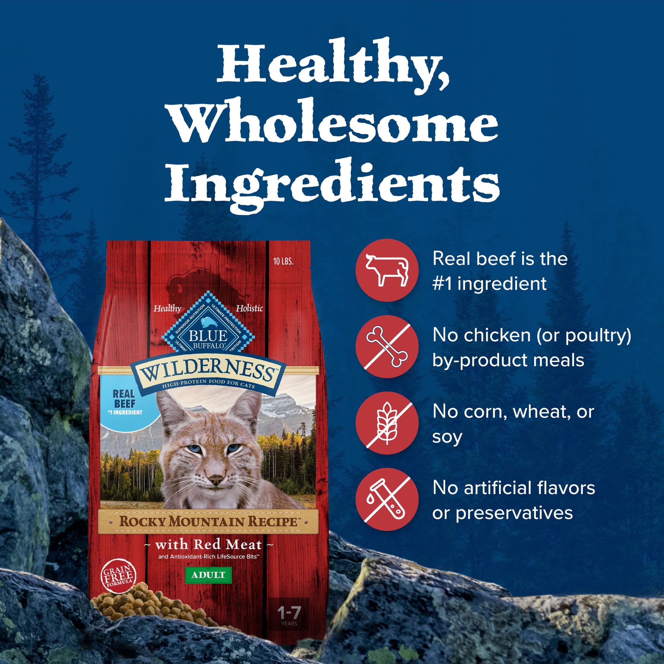 Blue Buffalo Wilderness Natural Dry Cat Food, Rocky Mountain Recipe, Red Meat, 10-lb. Bag - Image 6