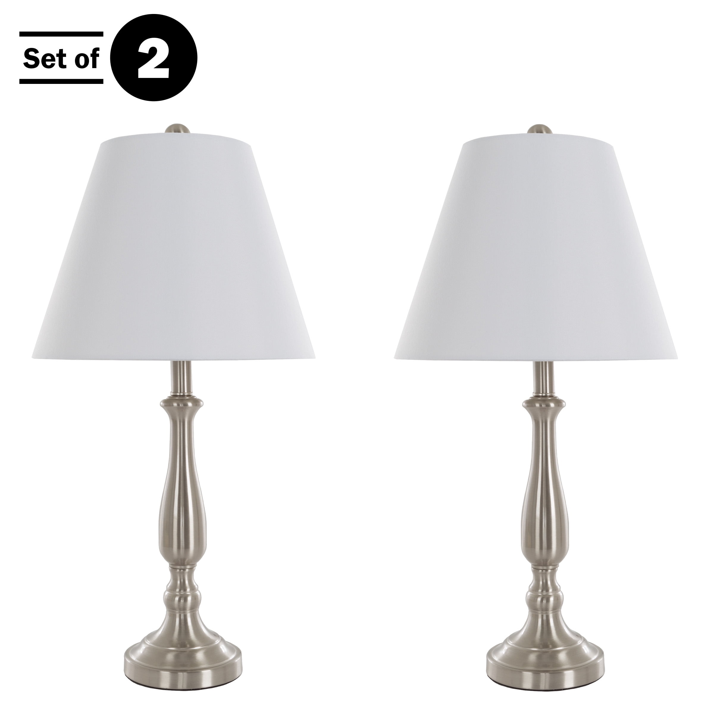 Lavish Home Brushed Steel Table Lamps – Traditional Accent Lights with LED Bulbs Included, Set of 2 - Image 2