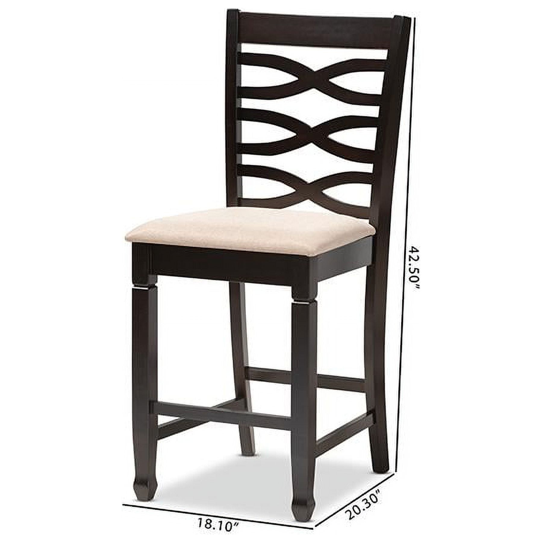 Baxton Studio Lanier Modern and Contemporary Sand Fabric Upholstered Espresso Brown Finished Wood Counter Height Pub Chair Set (Set of 2) - Image 12