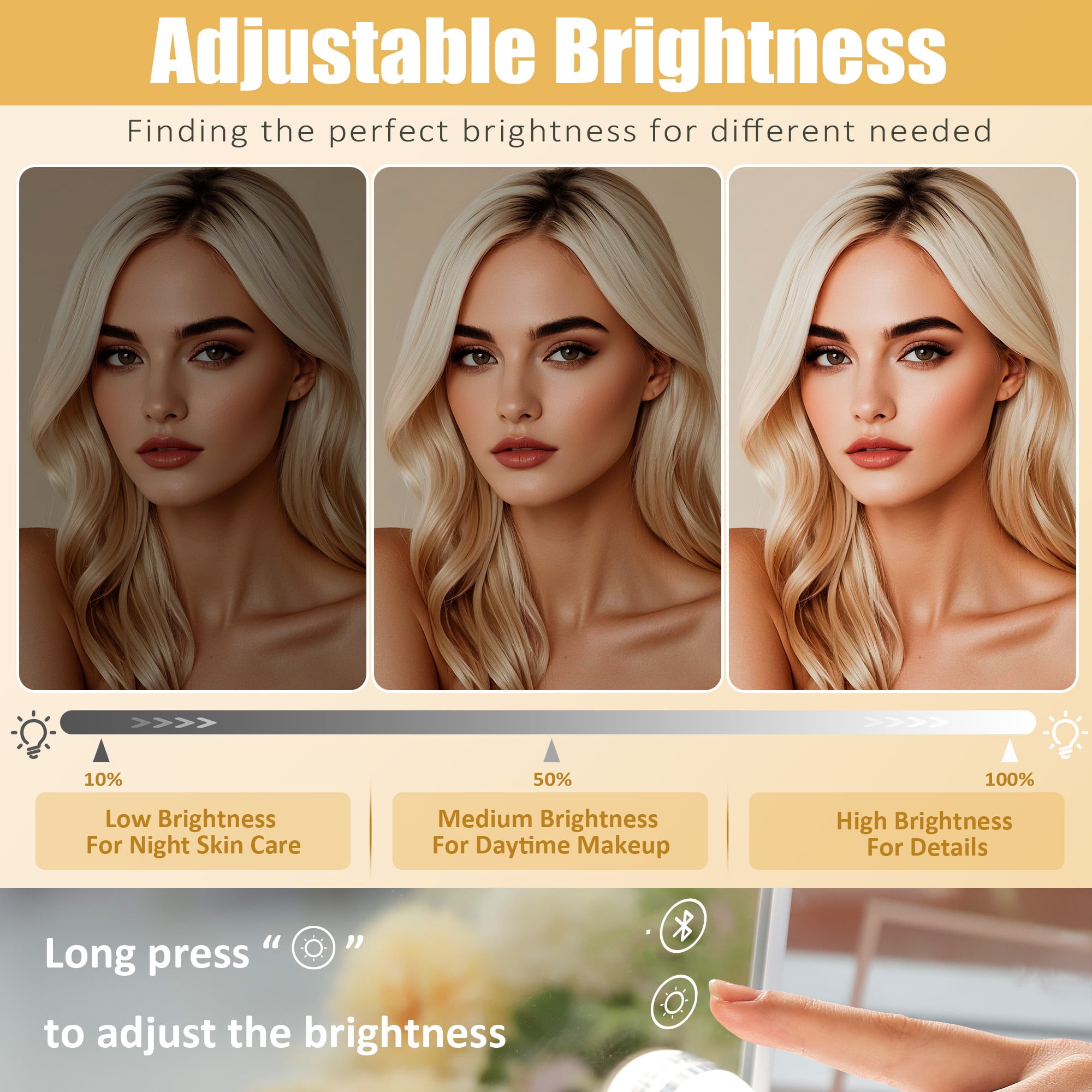 Fenchilin Vanity Makeup Mirror with Lights Bluetooth Wireless Charging Tabletop Metal White - Image 2