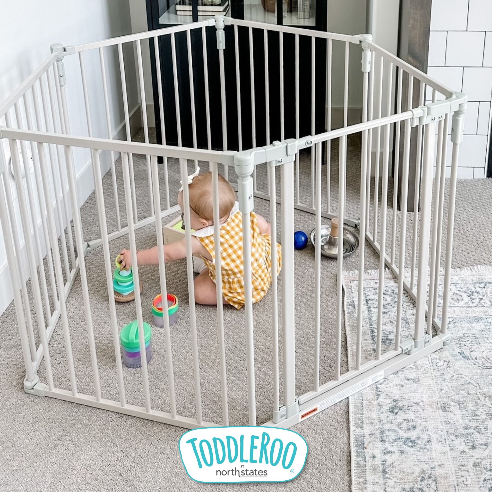 Toddleroo by North States 3-in-1 Superyard Baby Extra Wide Gate & Play Yard, Taupe Metal - Image 10