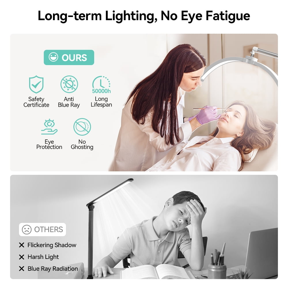 Lash Light, SINGES Floor Lash Lamp for Eyelash Tech,Dimmable Height Half-Moon Light for Eyelash Tattoo Skincare - Image 6