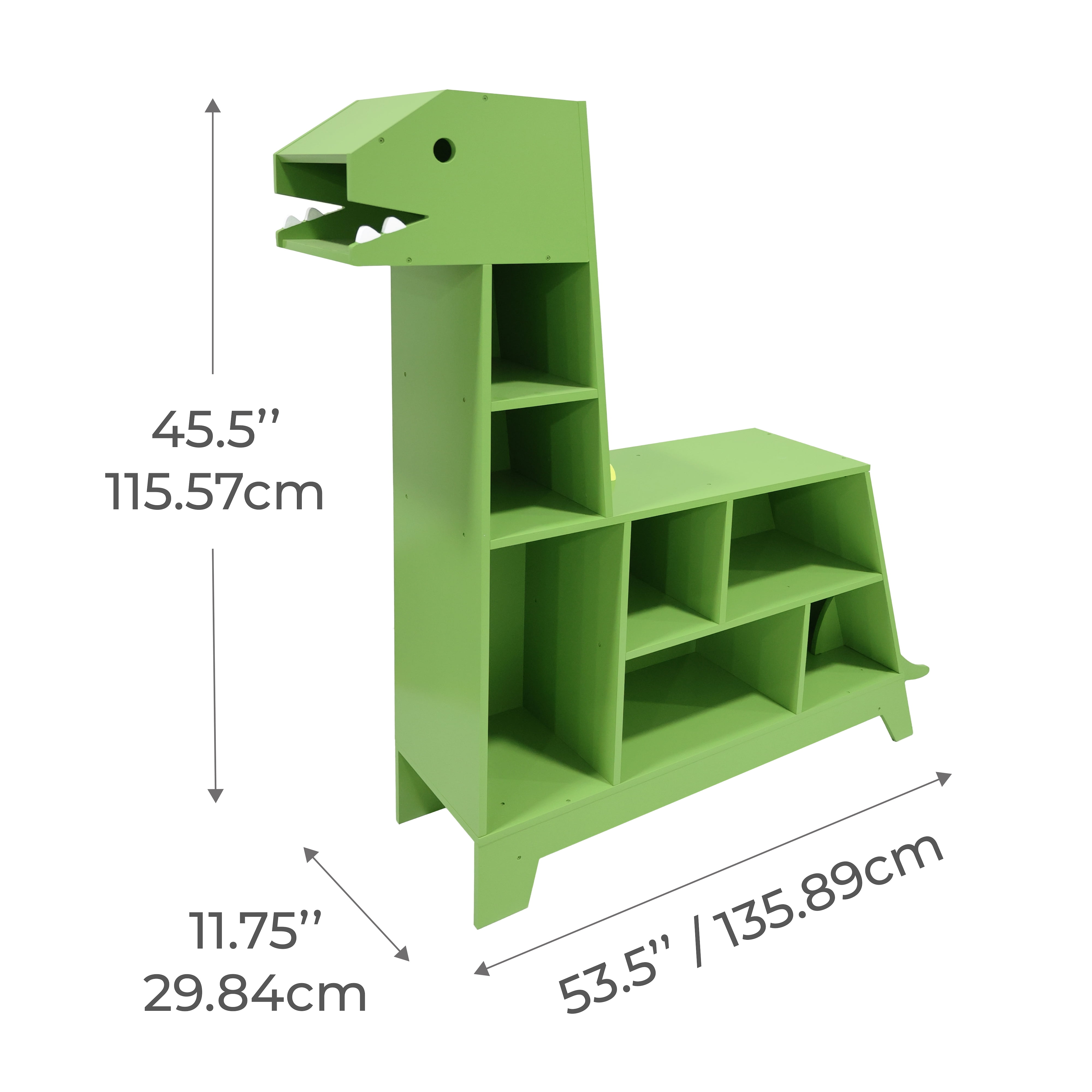 Teamson Kids Dinosaur Shaped Kids Bookcase Toy Organizer with Reading Nook, Kids and Toddlers Room, Green - Image 3