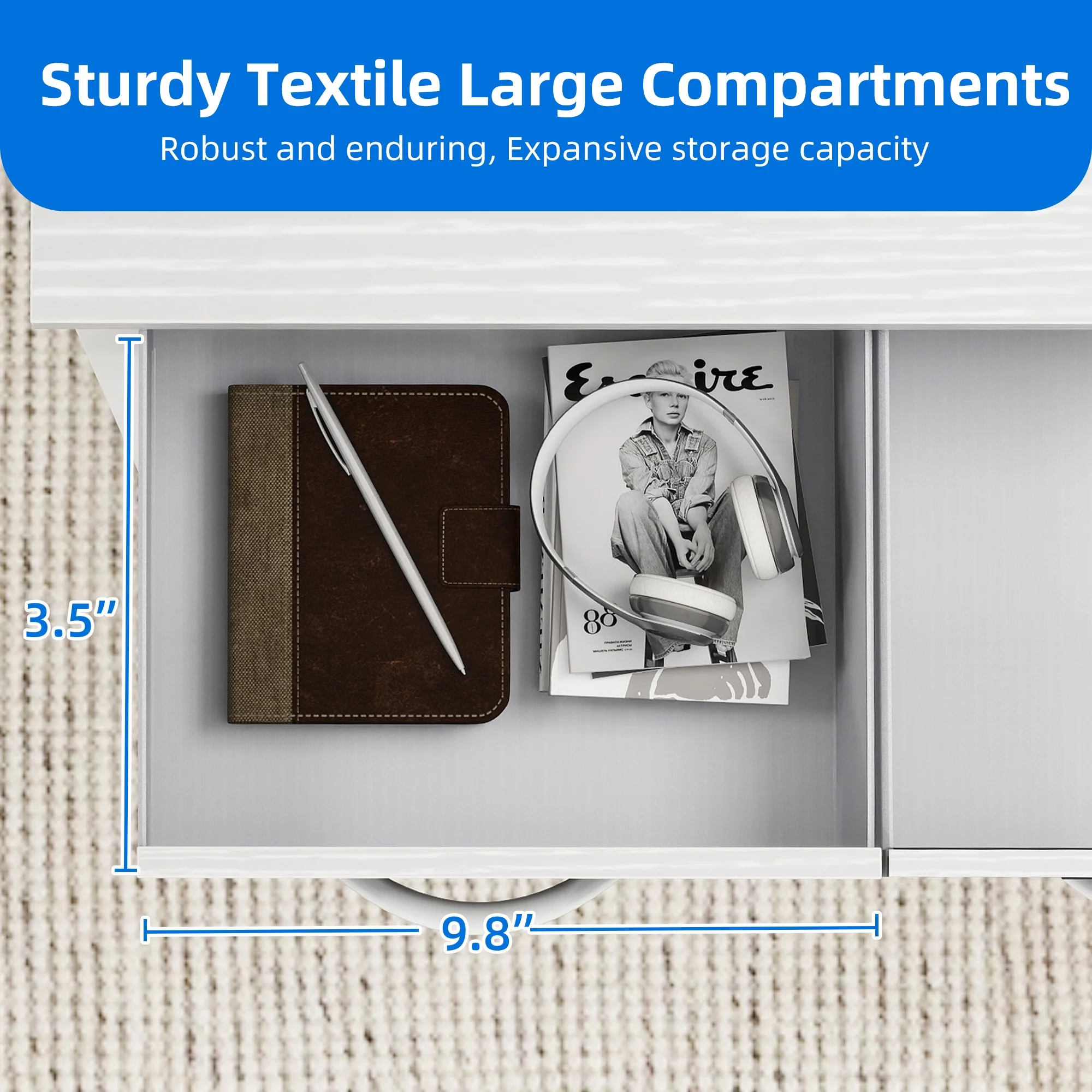 Uforic 40" Computer Desk with Monitor Stand & 3 Drawers, Modern Small Study Desk with Hooks , Home Office Desk Writing Desk for Small Space,Living Bedroom, Gaming, White - Image 3